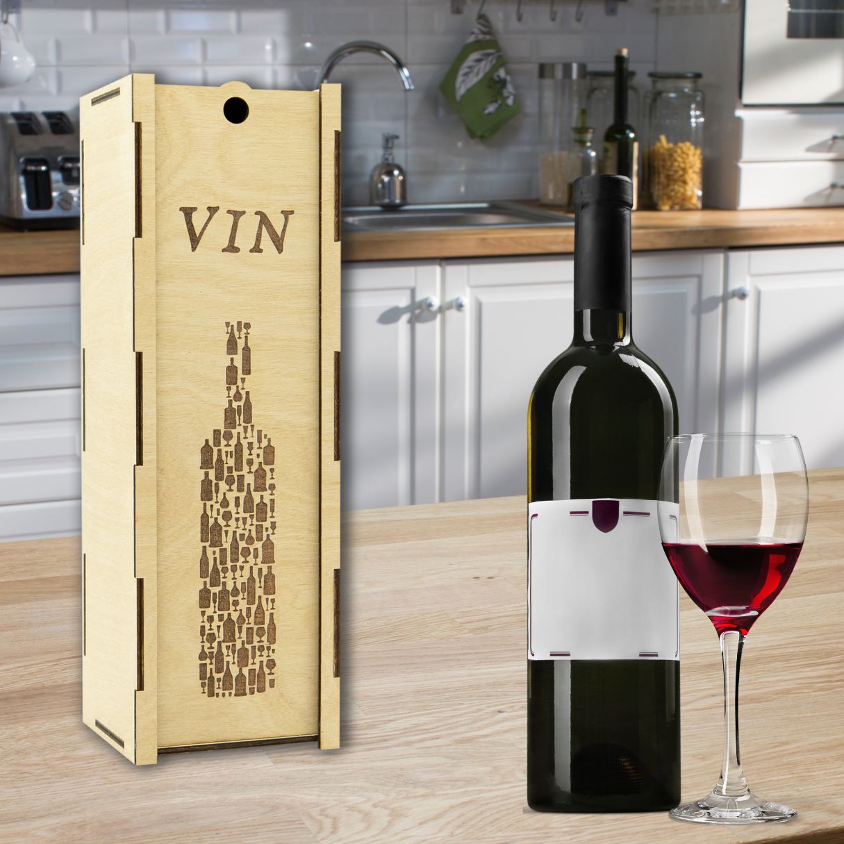 "Bottle" light wooden wine box