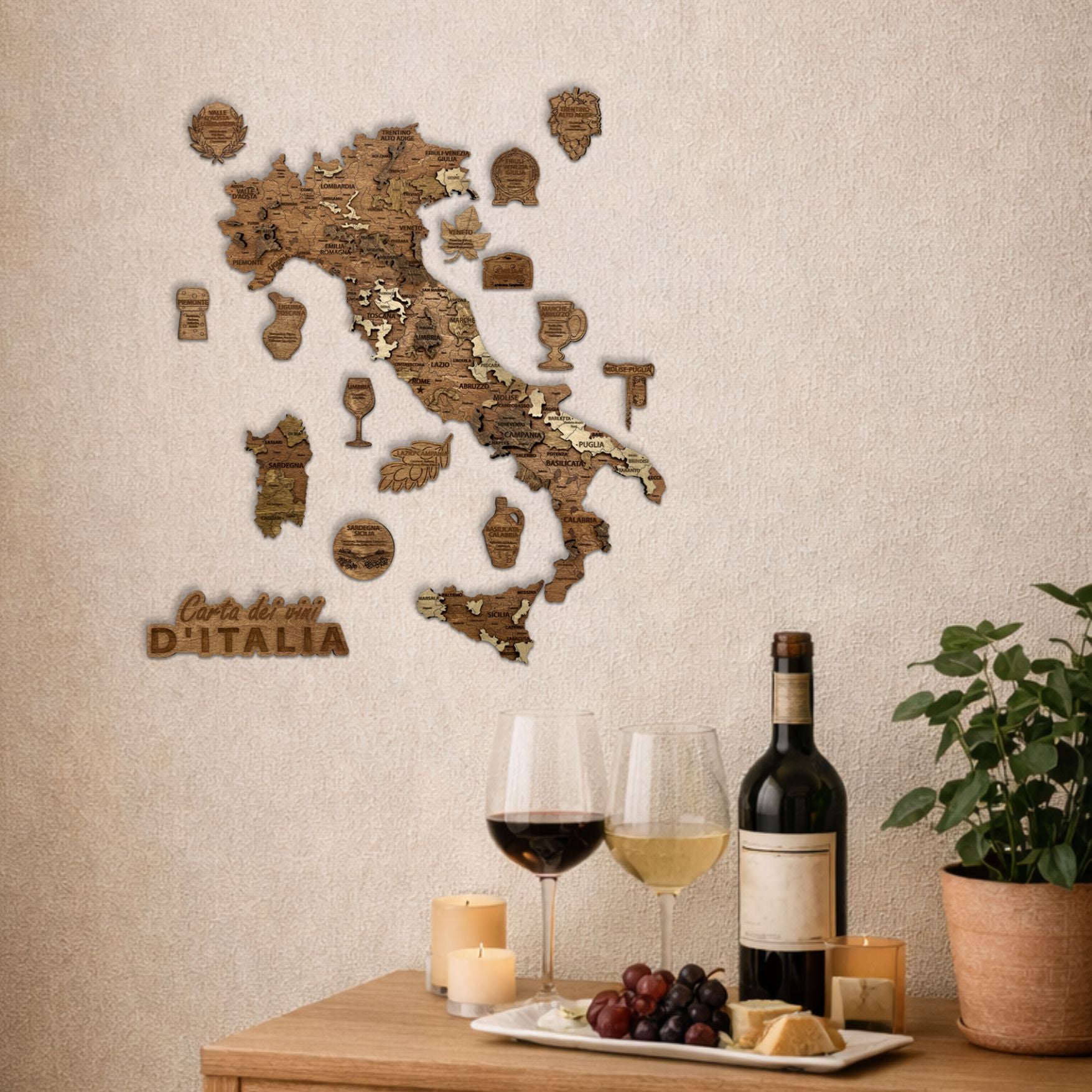 Carte des vins d’Italie en bois (55 × 60 cm)