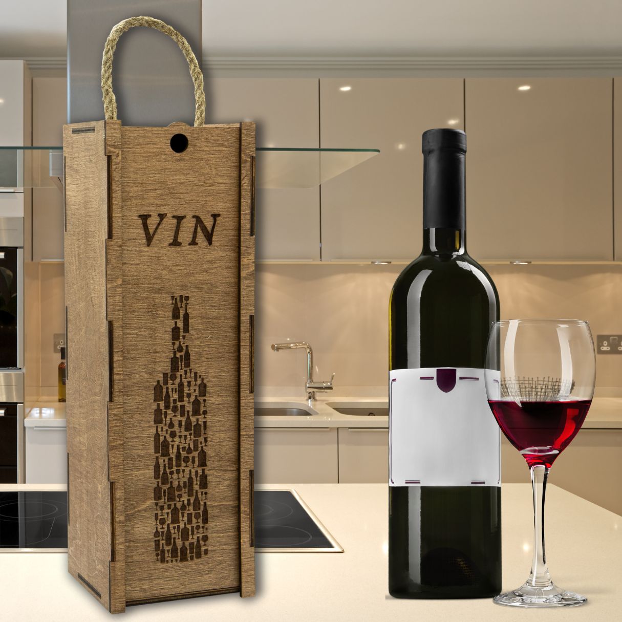 Wooden wine box with cord "Bottle"