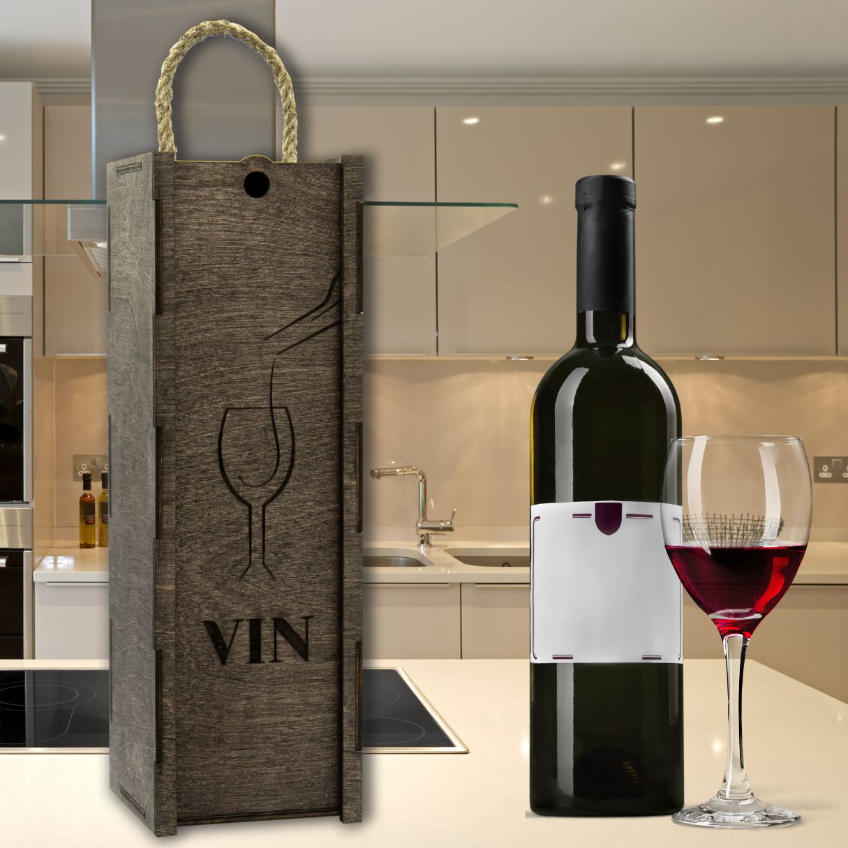 Wooden wine box with cord "Glass"