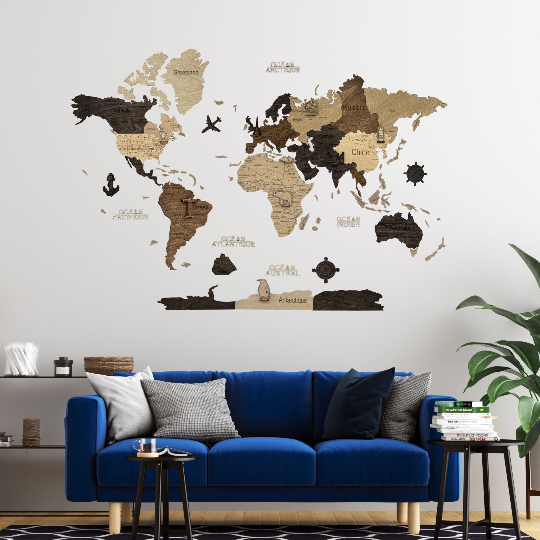 2D Multicolor Wooden World Map