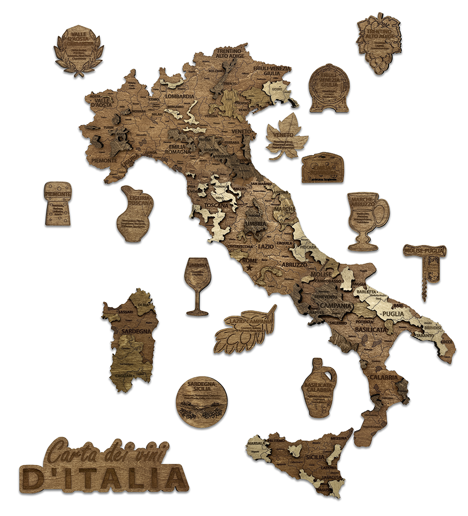 Wooden Wine Map of Italy (55 × 60 cm)