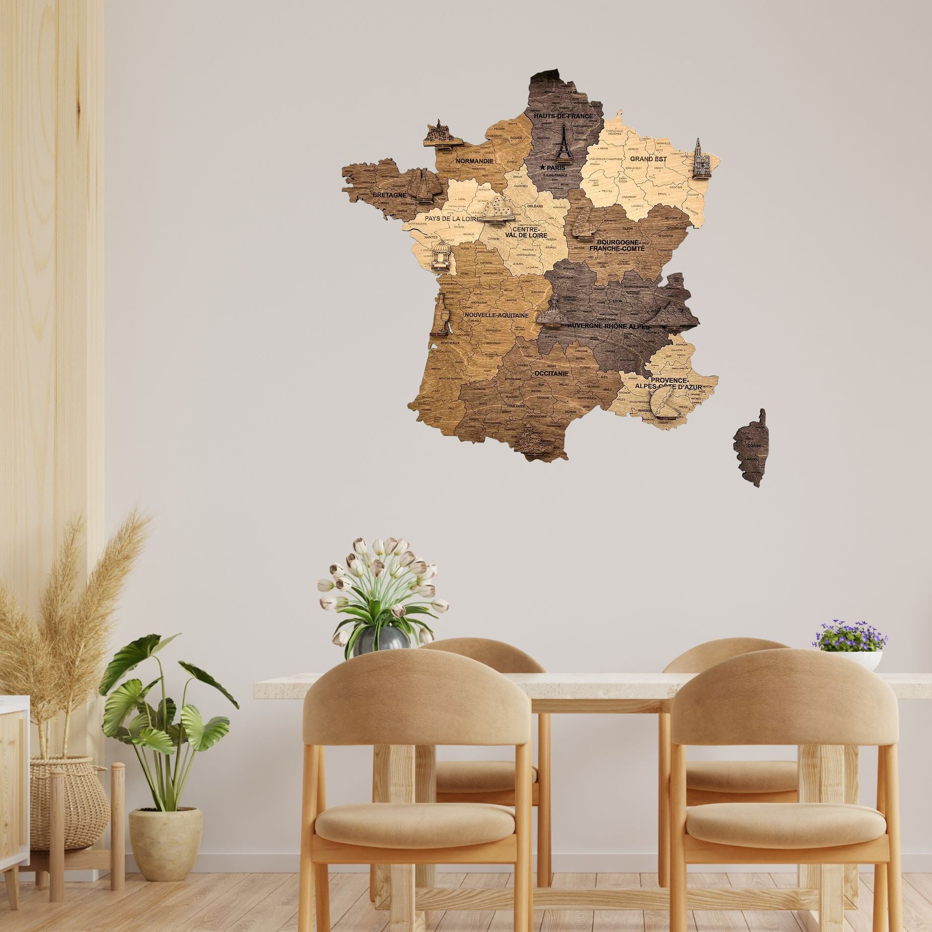 2D Multicolor wooden map of France