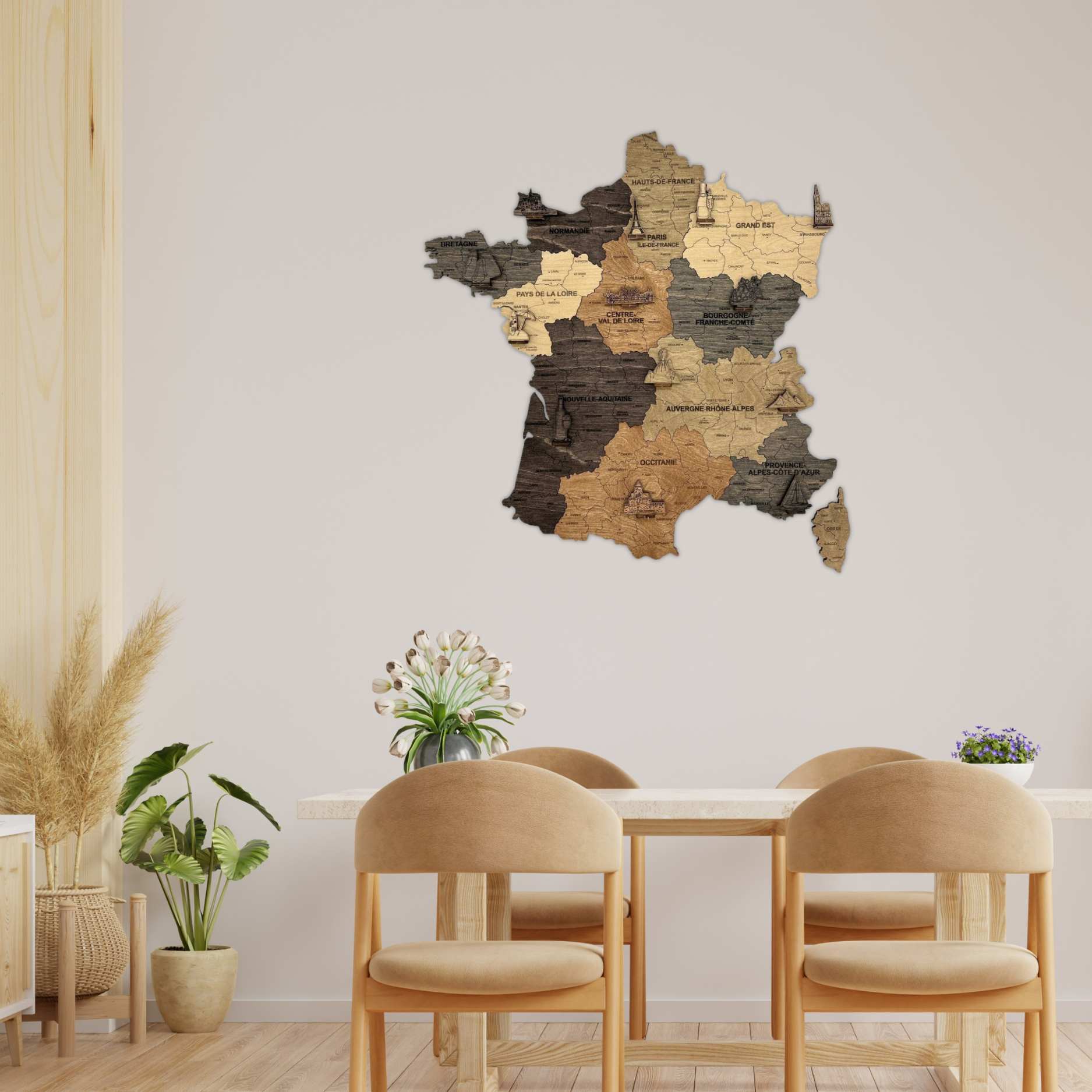 2D Graphite wooden map of France