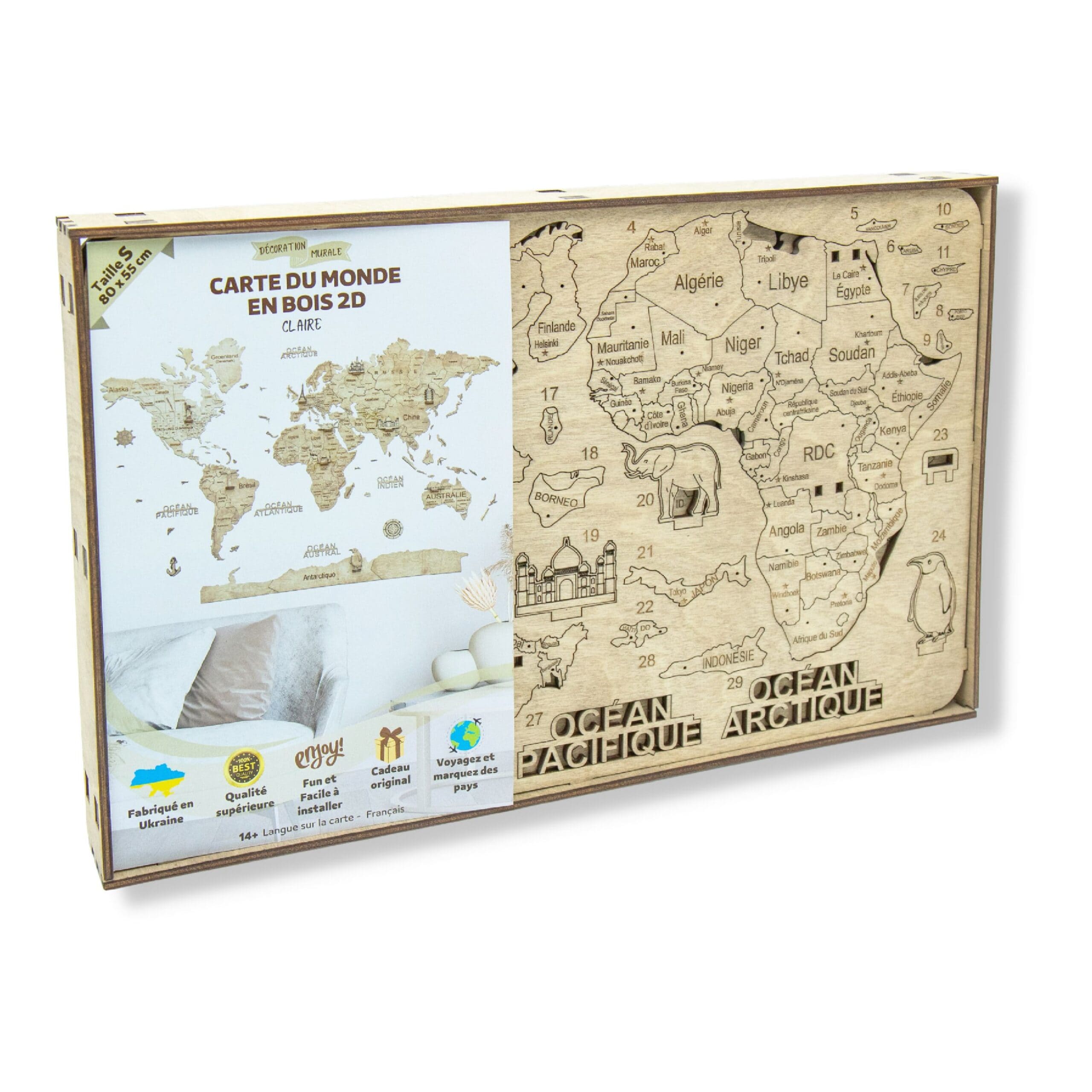 2D wooden world map Light