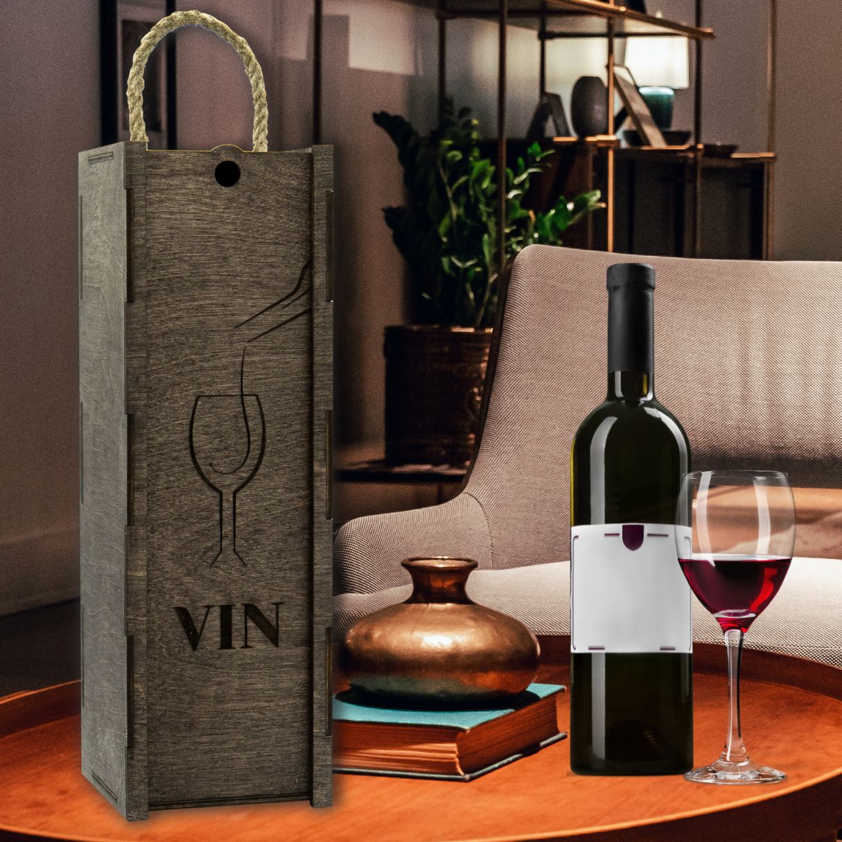 Wooden wine box with cord "Glass"