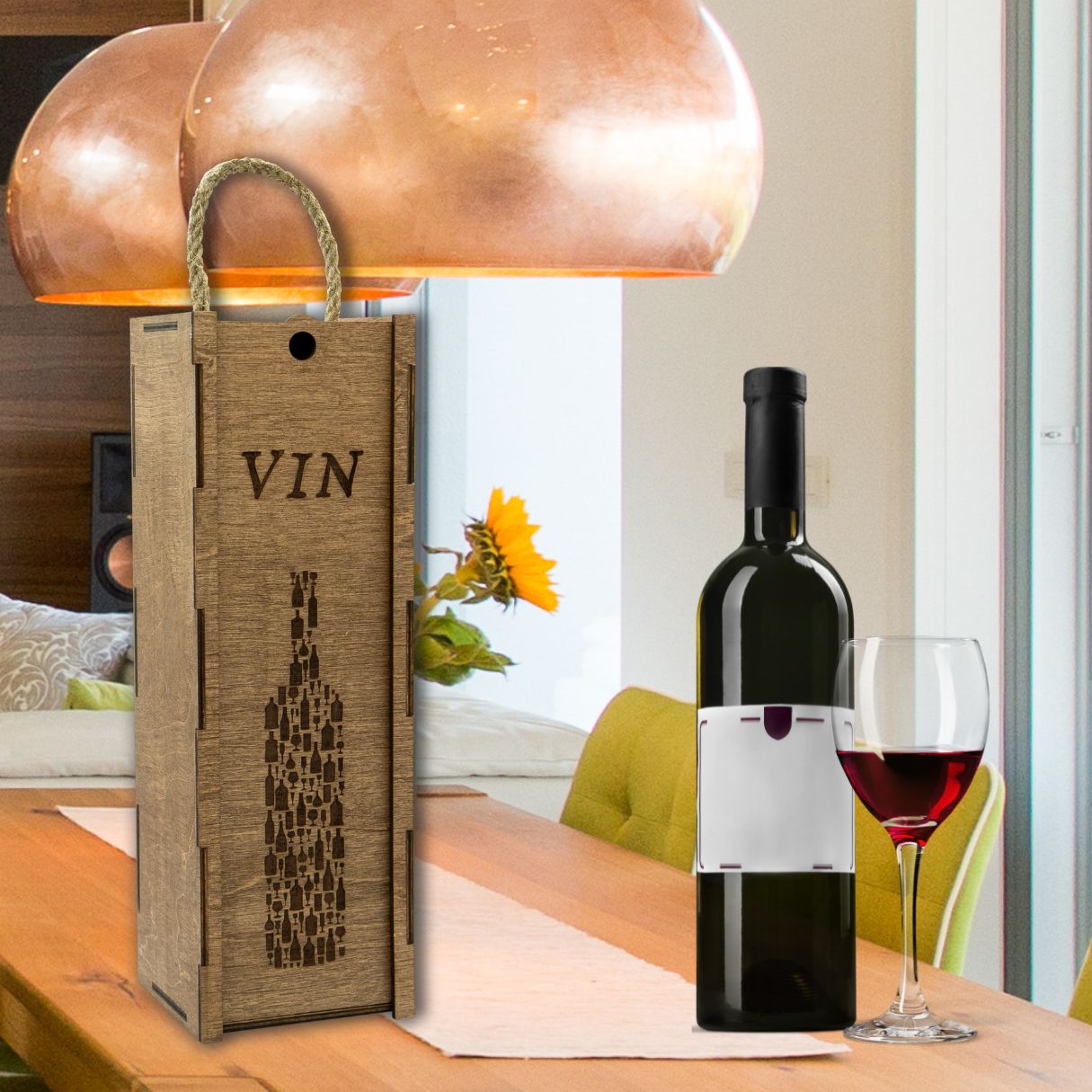 Wooden wine box with cord "Bottle"