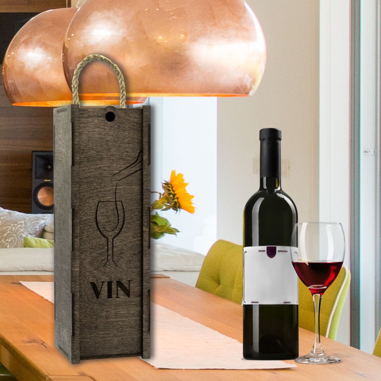 Wooden wine box with cord "Glass"