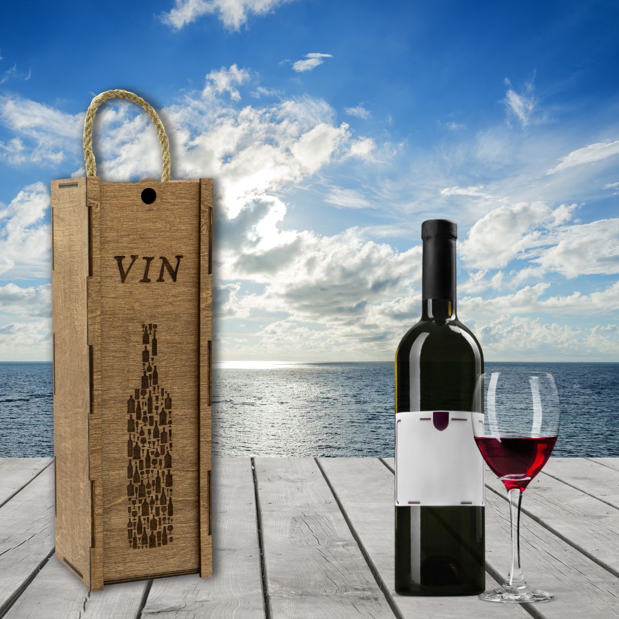 Wooden wine box with cord "Bottle"