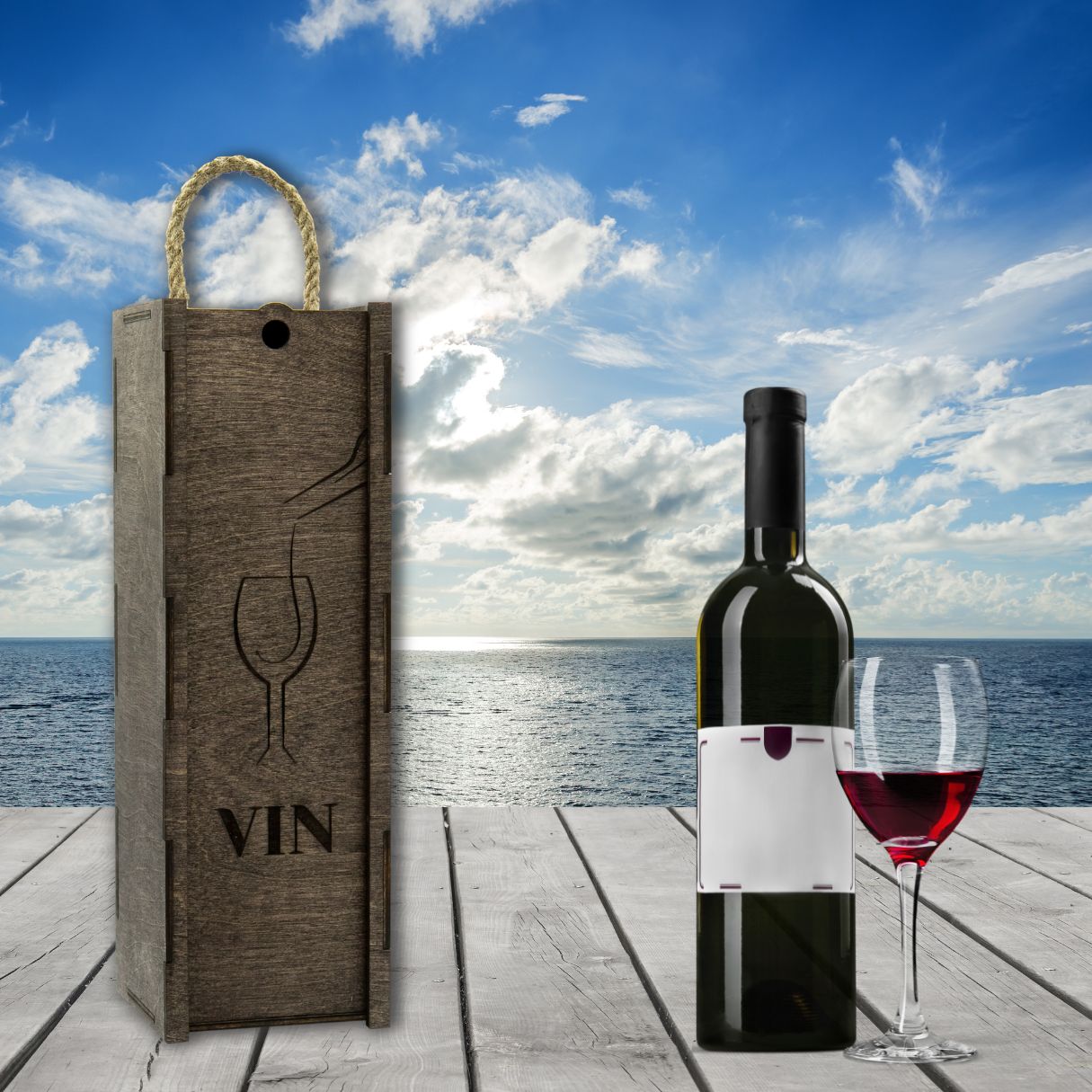 Wooden wine box with cord "Glass"