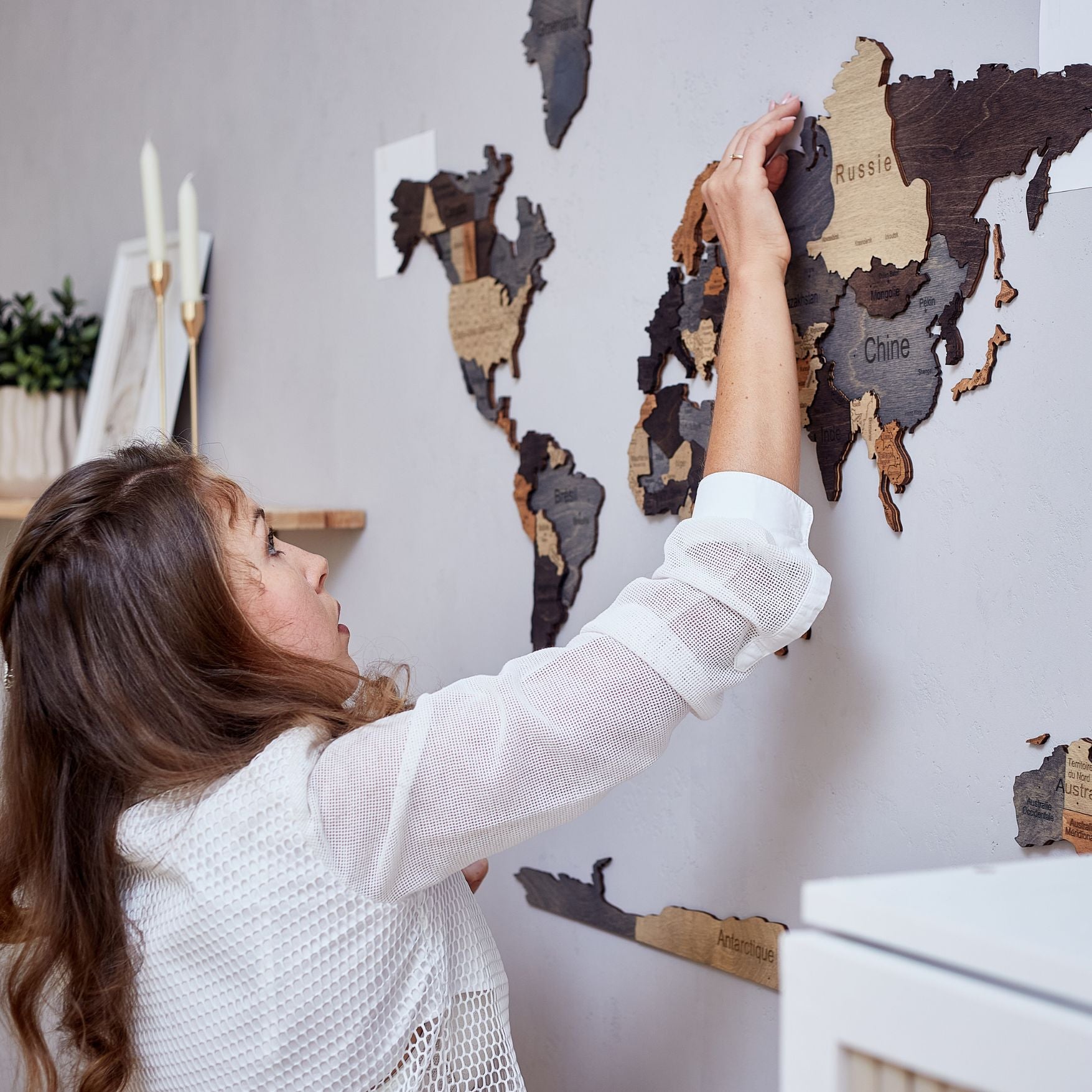 3D Wooden World Map Graphite
