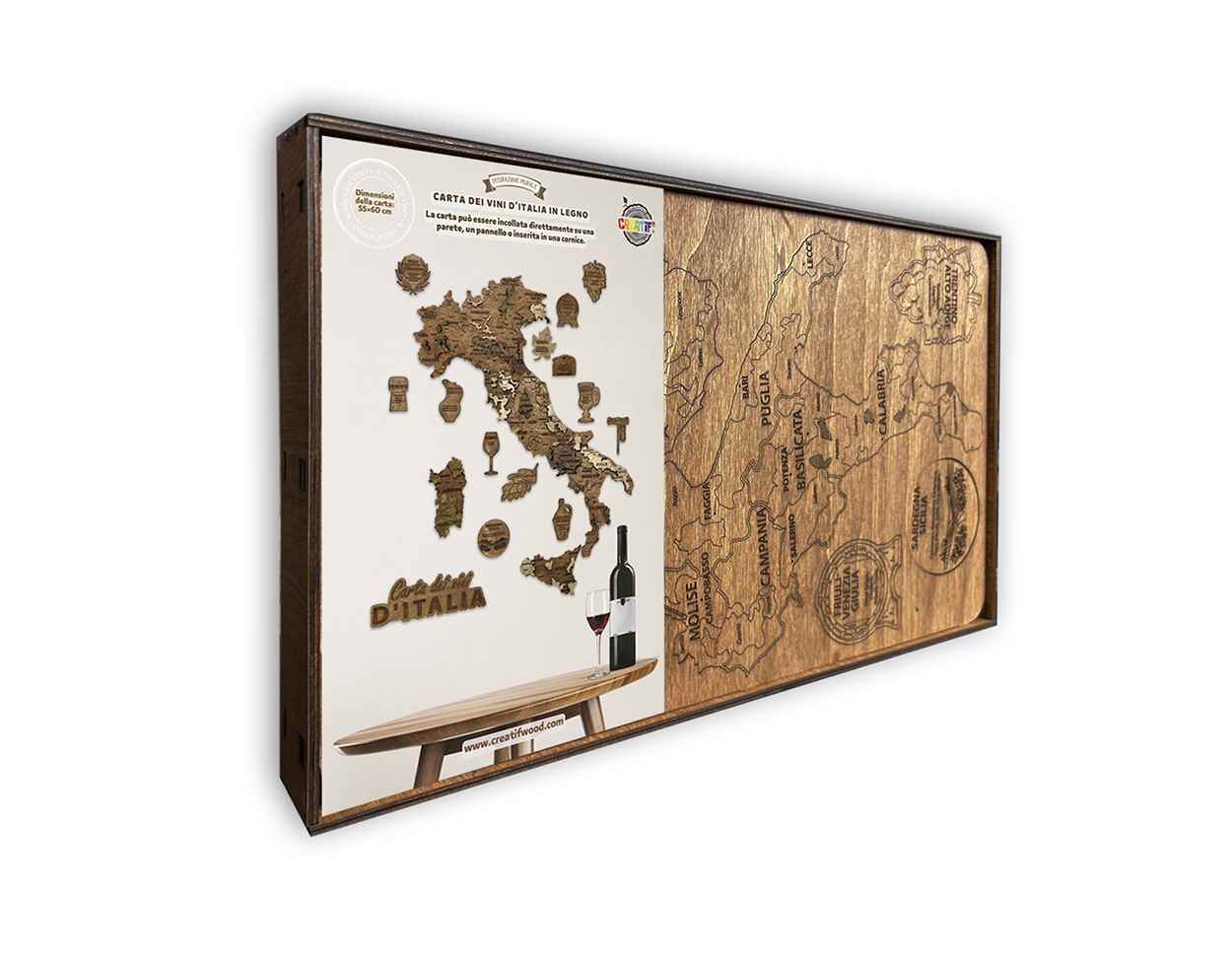 Carte des vins d’Italie en bois (55 × 60 cm)