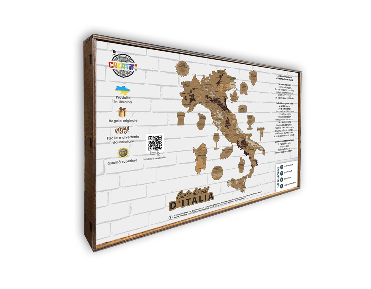 Carte des vins d’Italie en bois (55 × 60 cm)