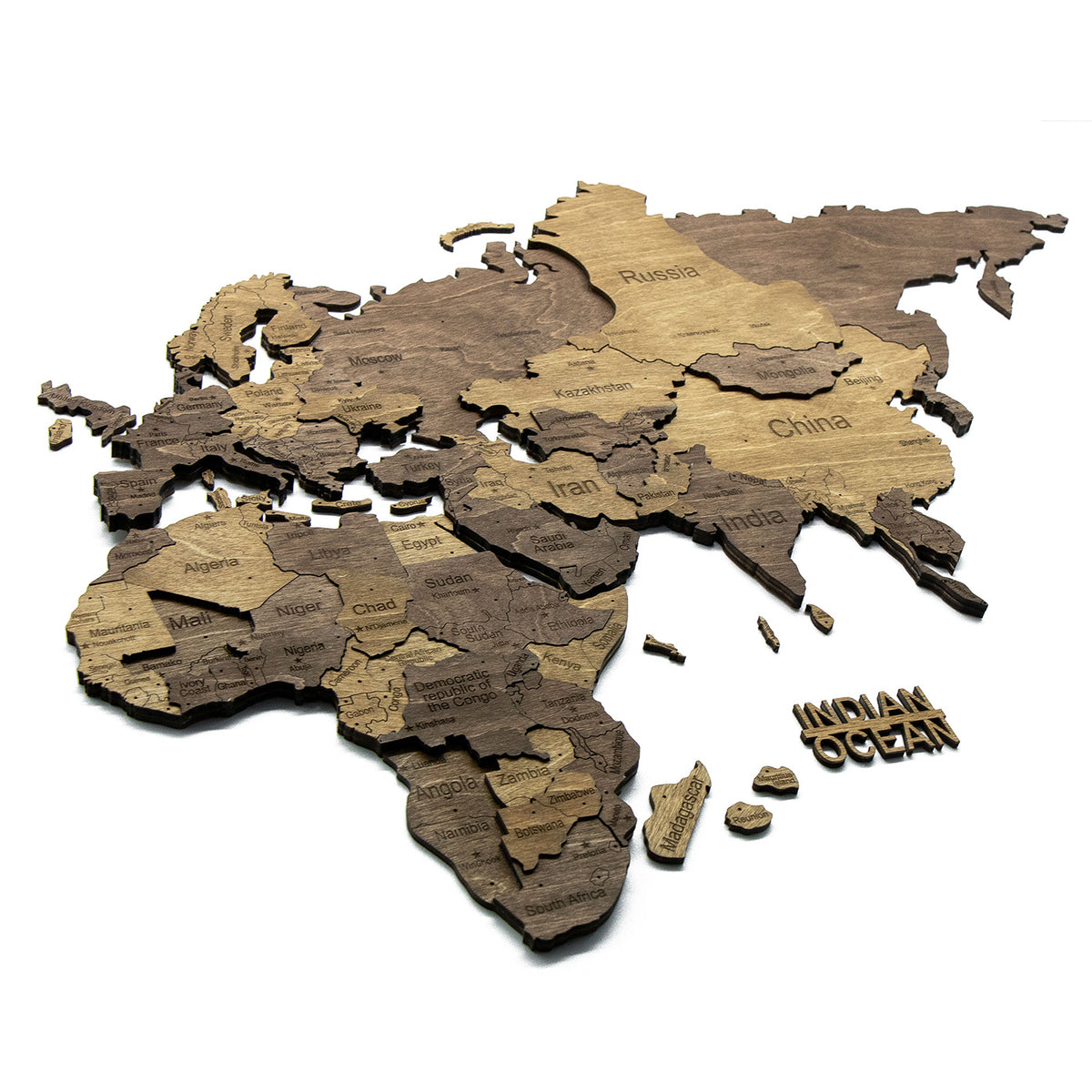 Carte du monde en bois 3D Chocolat
