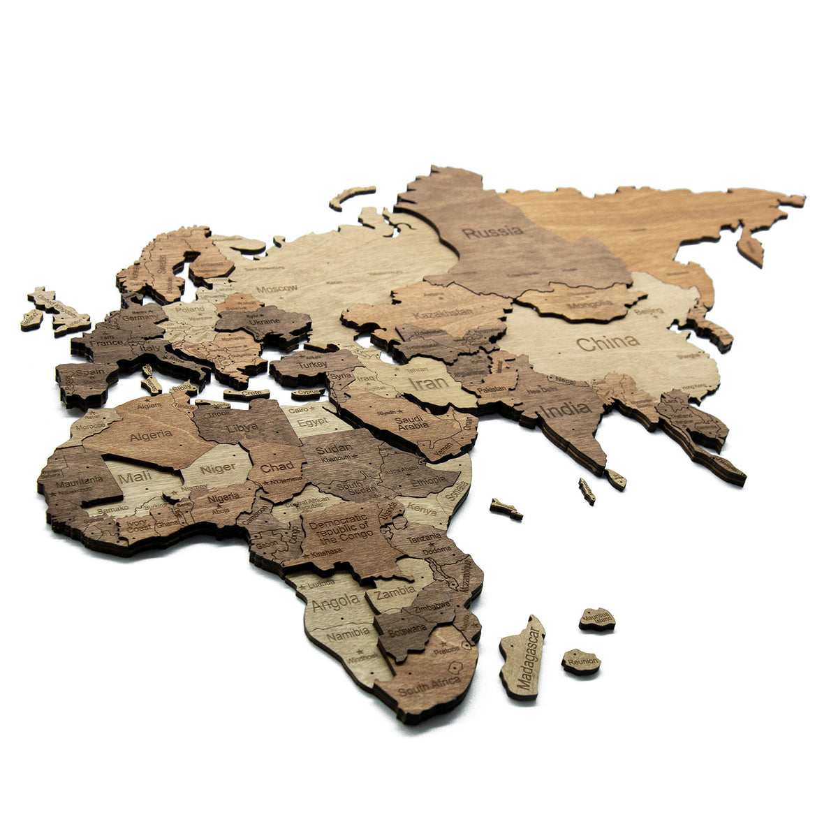 3D Wooden World Map Dark