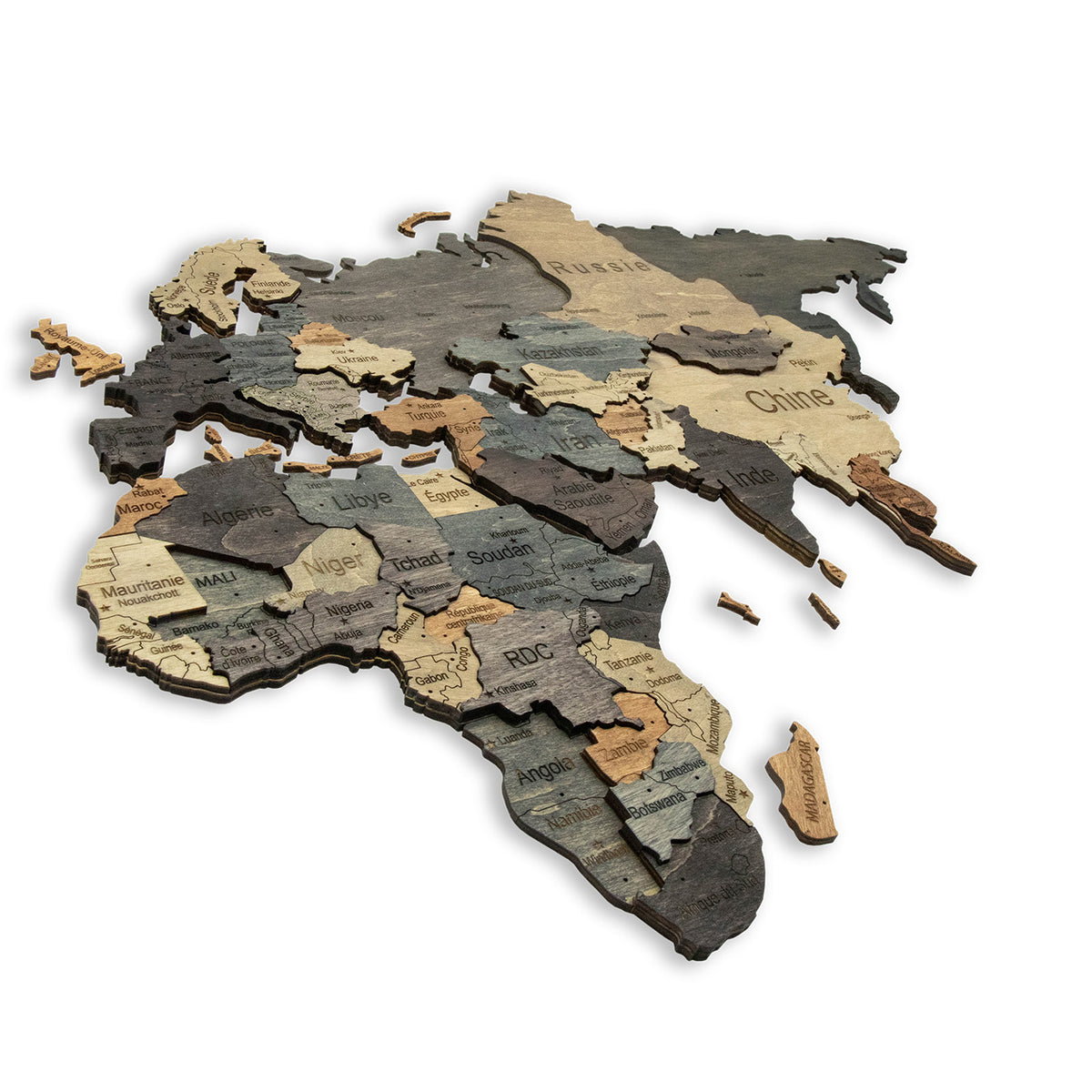 Carte du monde en bois 3D Graphite
