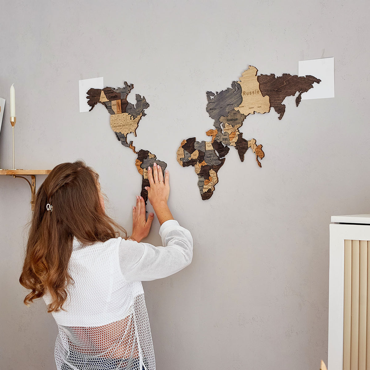 3D Wooden World Map Graphite