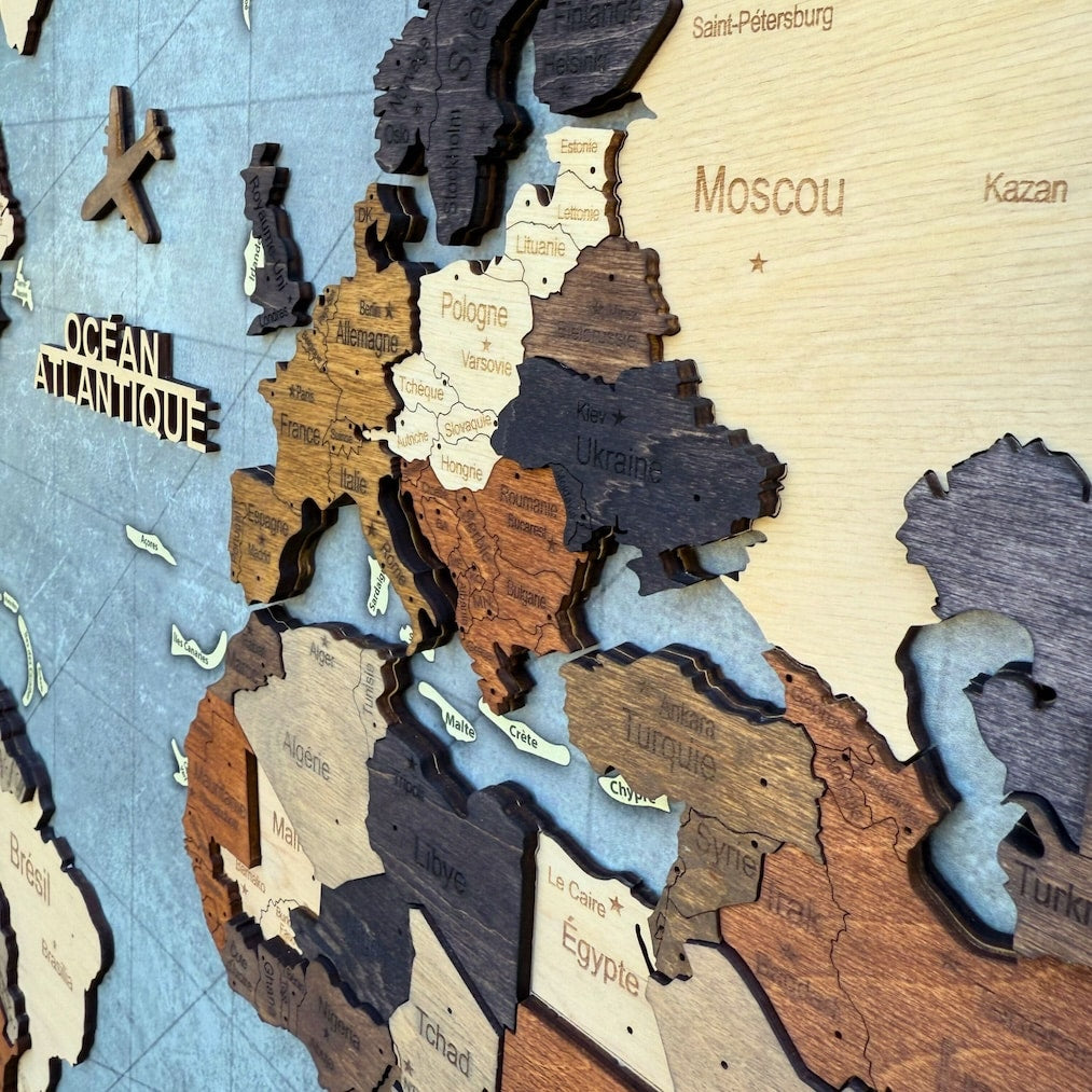 3D Wooden World Map Multicolor – Framed Panel