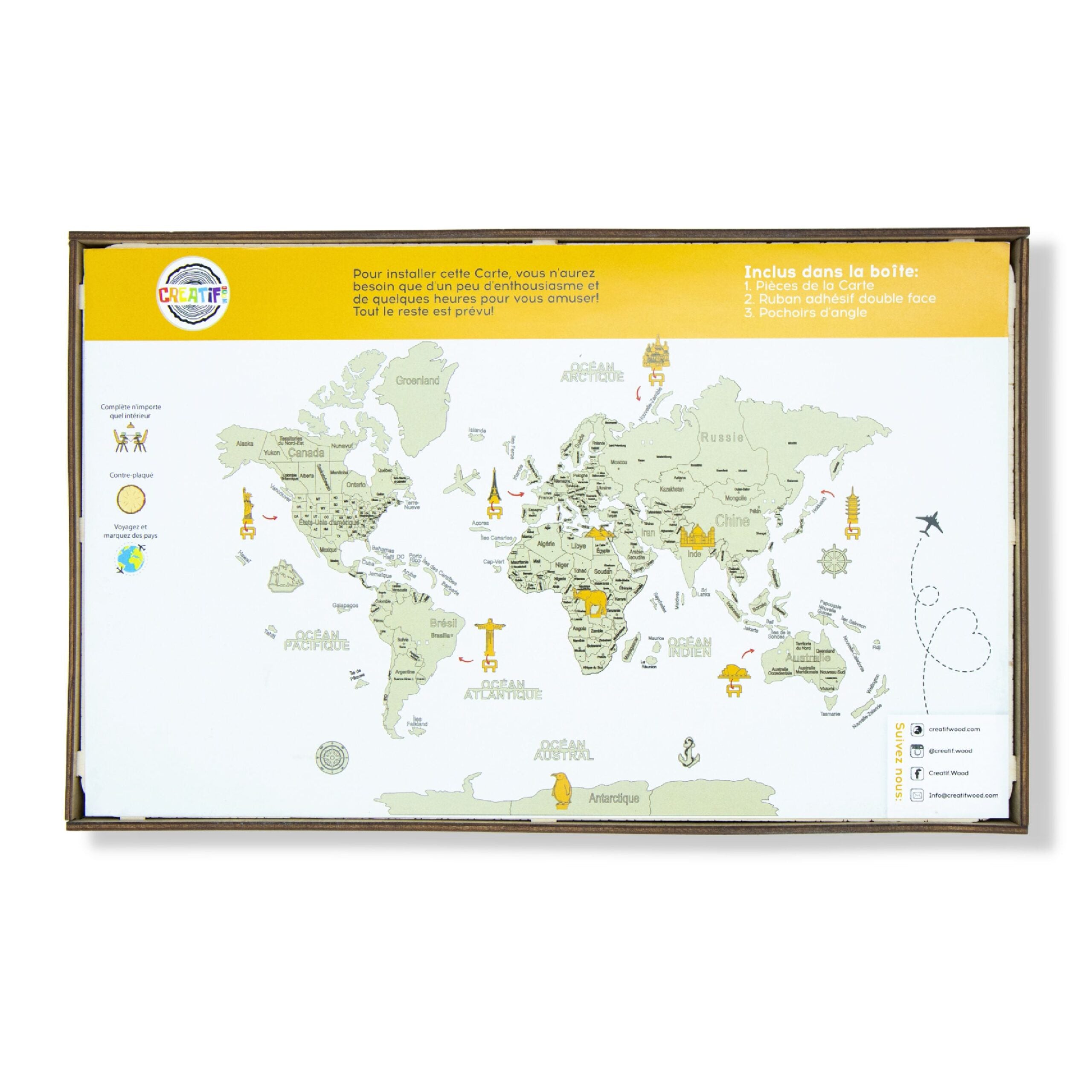 2D wooden world map Light