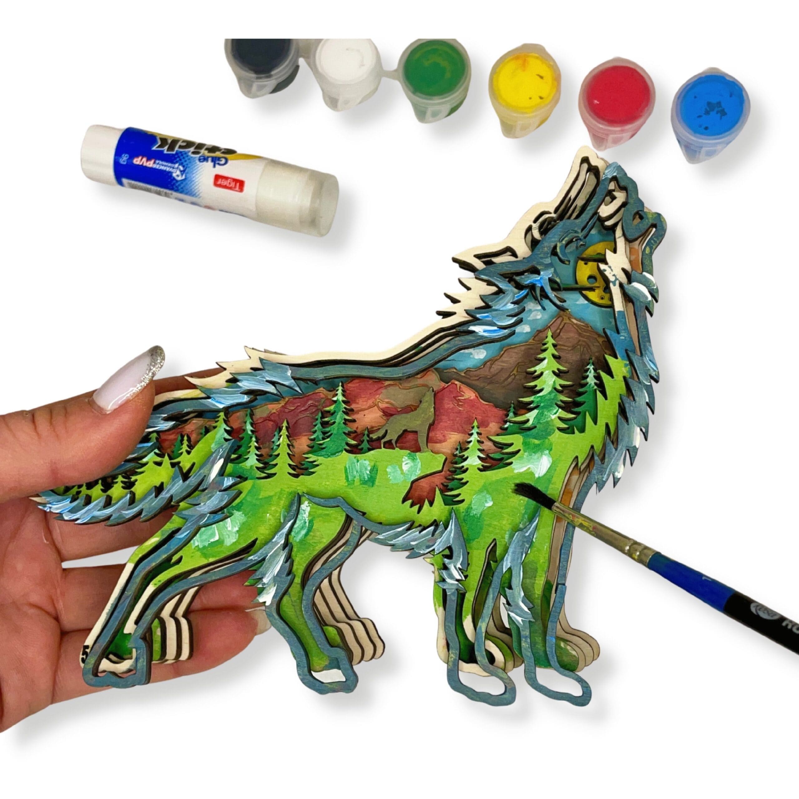 3D Wooden coloring kit Wolf