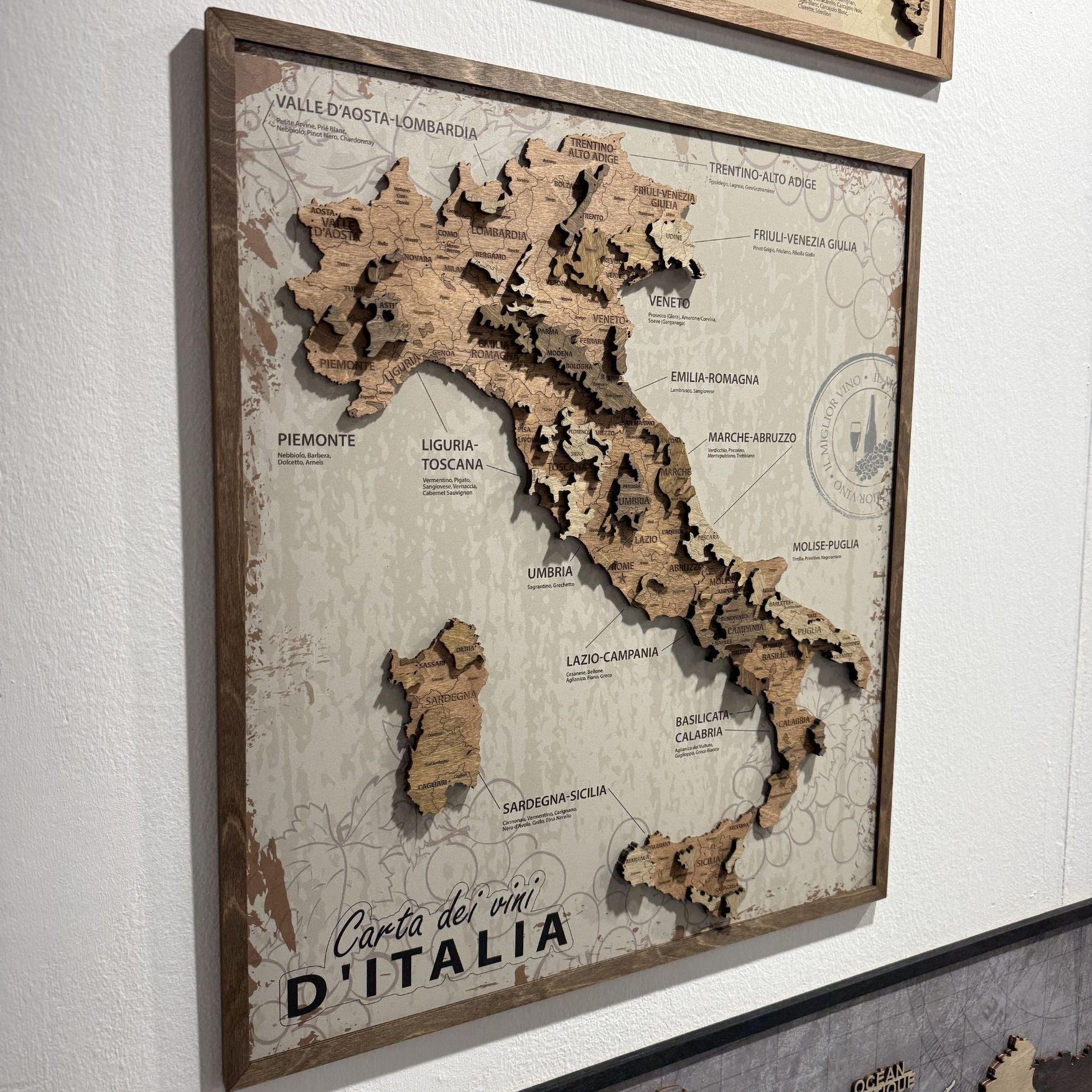 Tableau Carte des vins d’Italie sur panneau