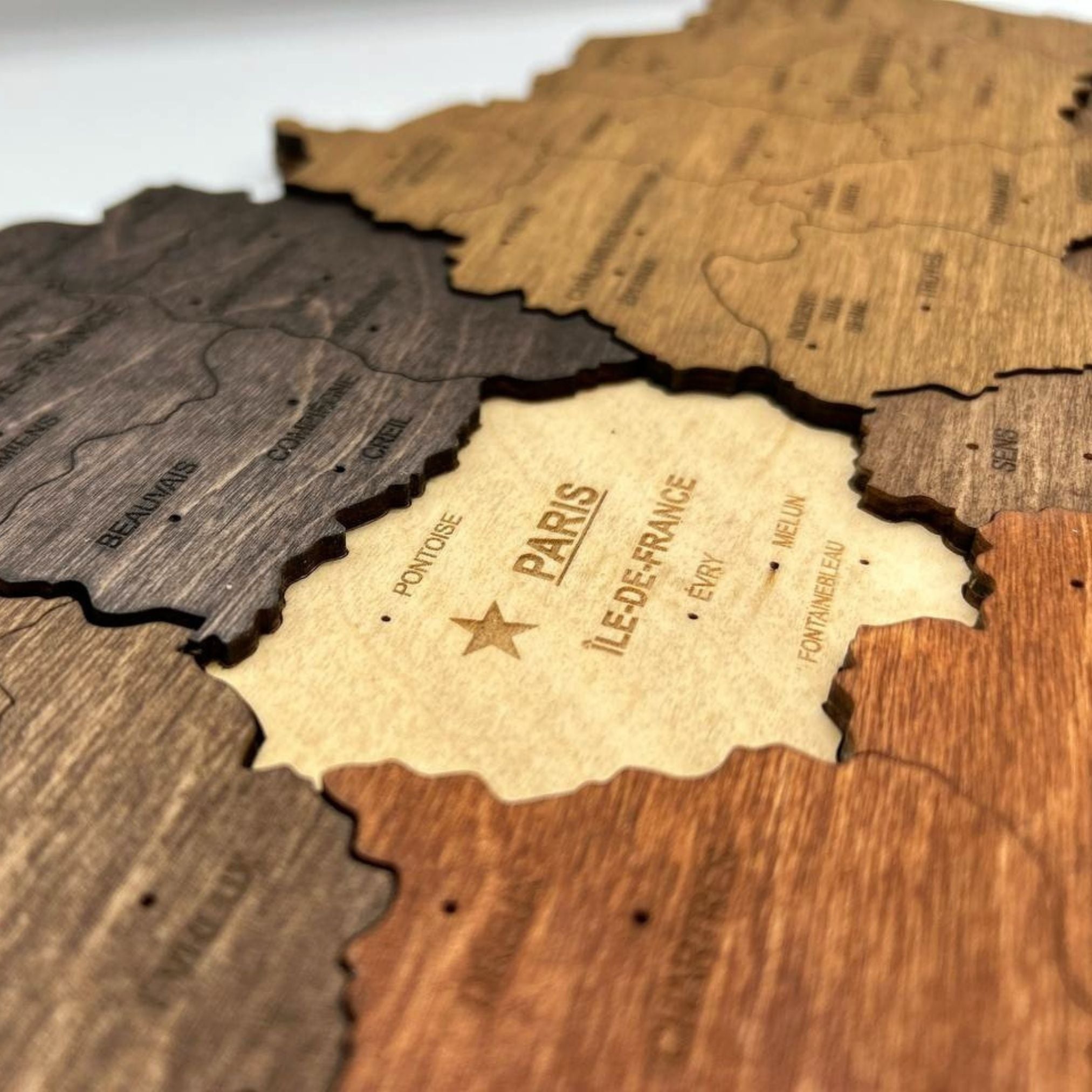 Multicolor 3D wooden map of France