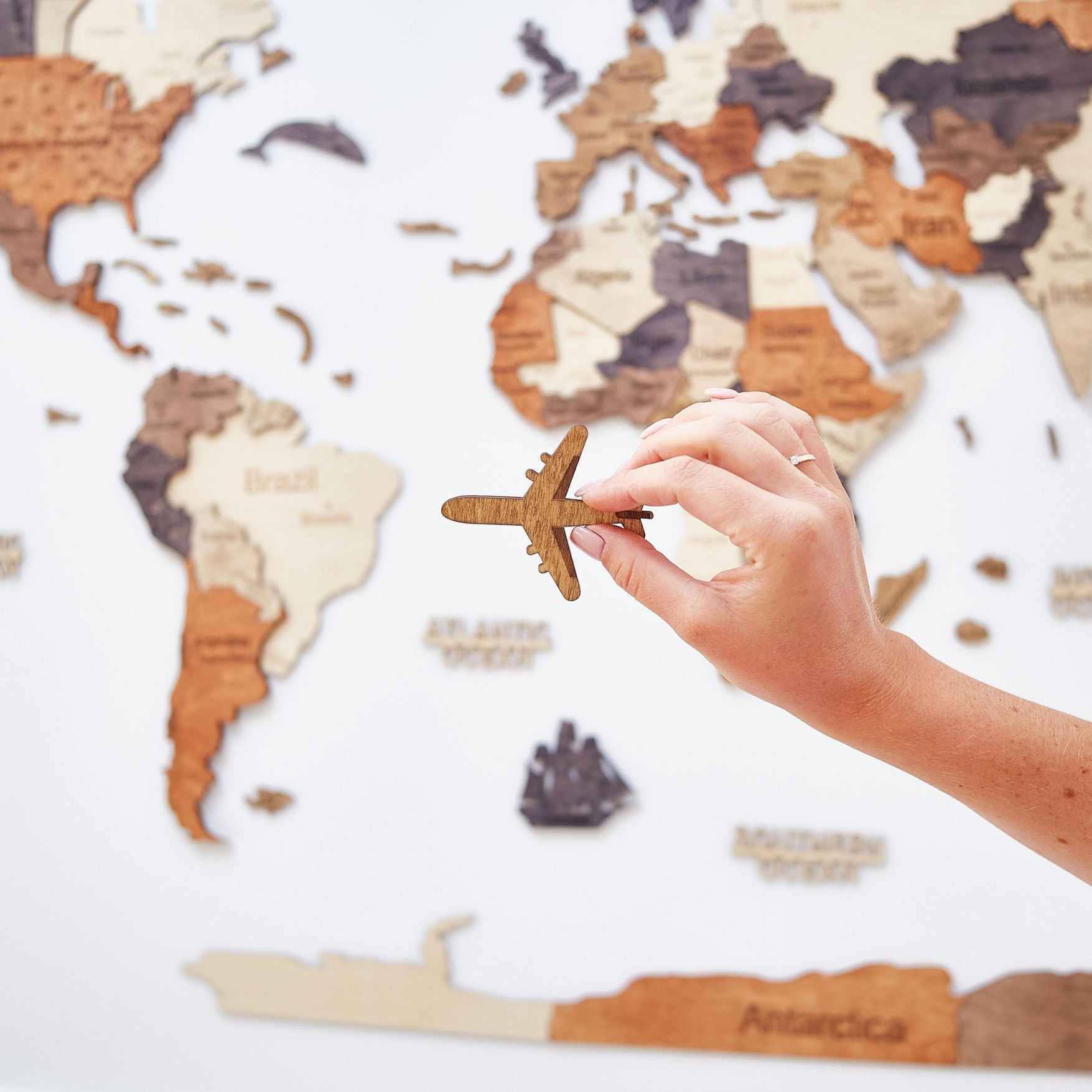 3D wooden world map Multicolor