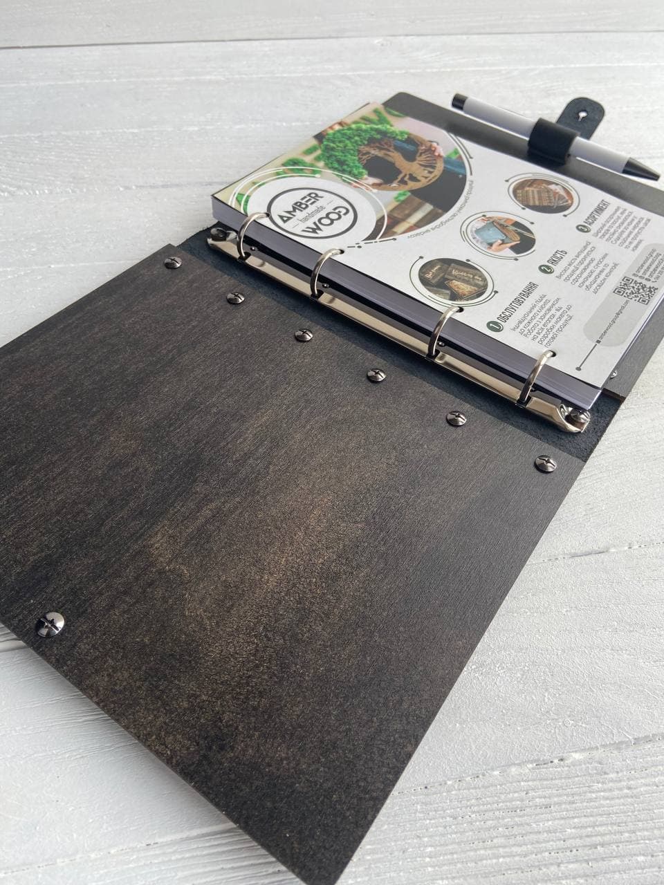 Leather-bound wooden notebook MapMonde