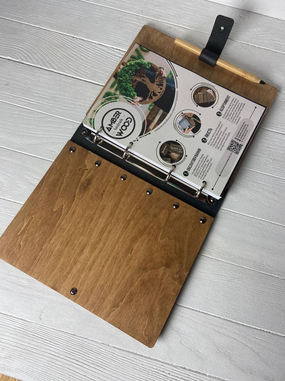 Leather bound wooden notebook Lion