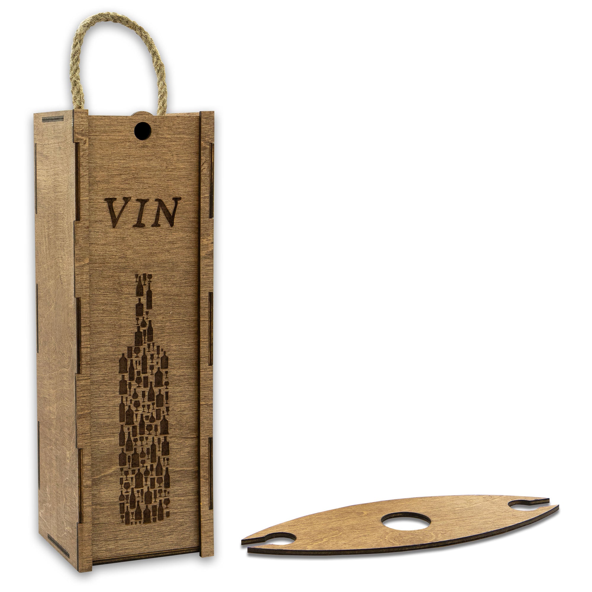 Wooden wine box with cord "Bottle"