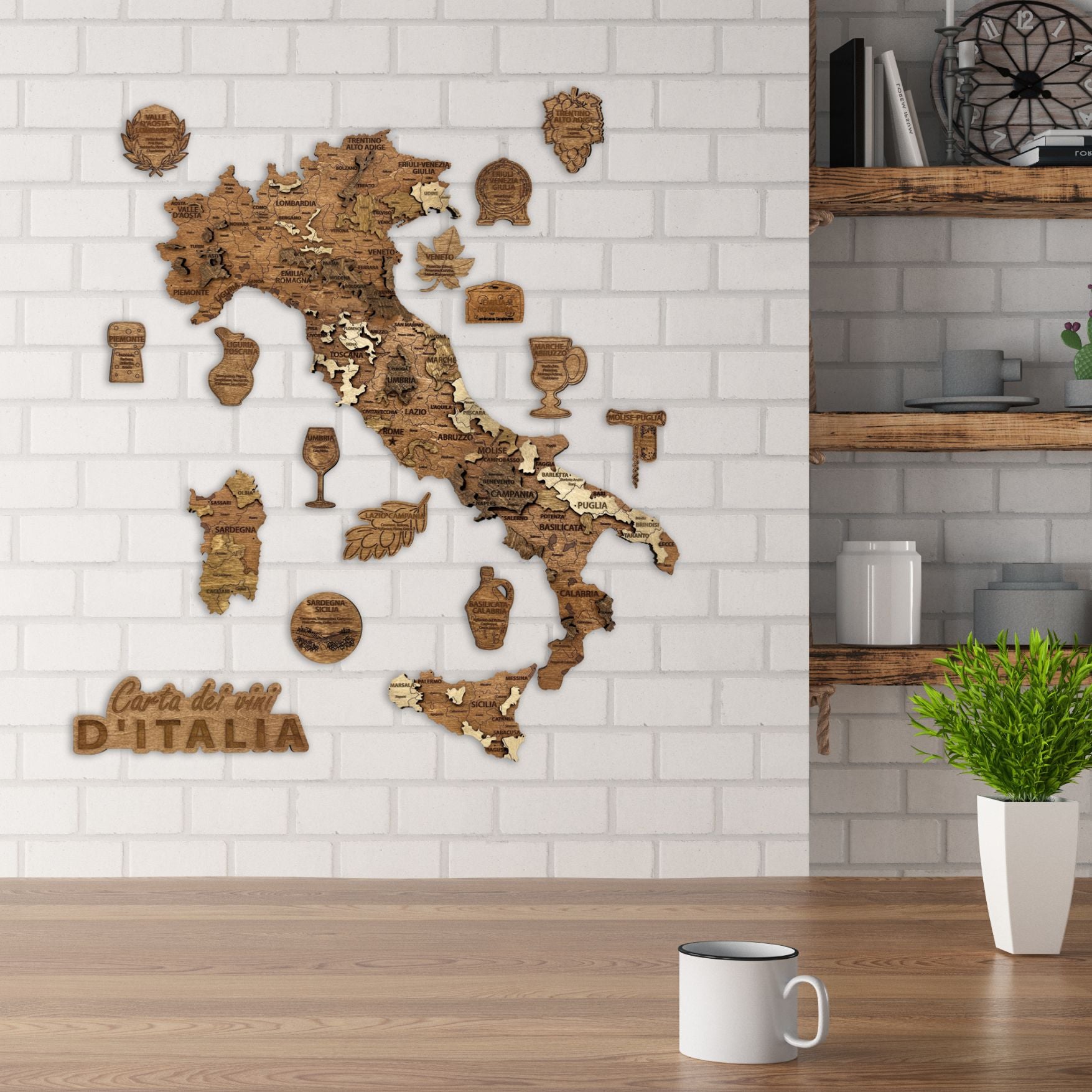 Carte des vins d’Italie en bois (55 × 60 cm)