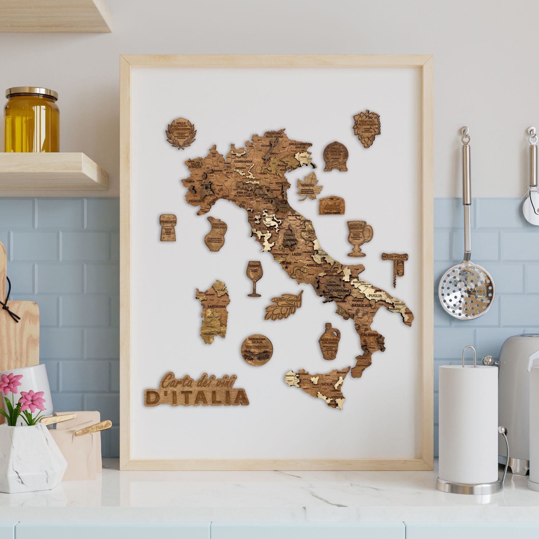 Carte des vins d’Italie en bois (55 × 60 cm)