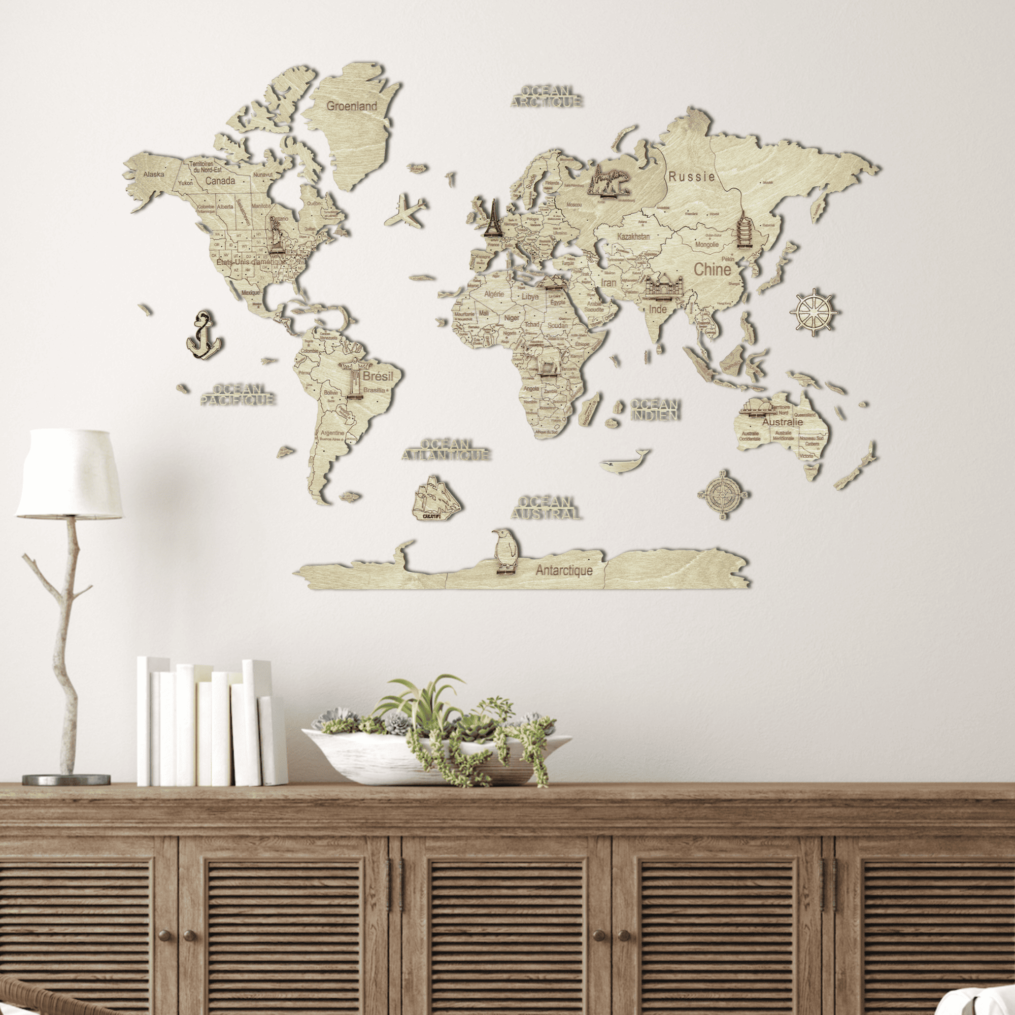 2D wooden world map Light