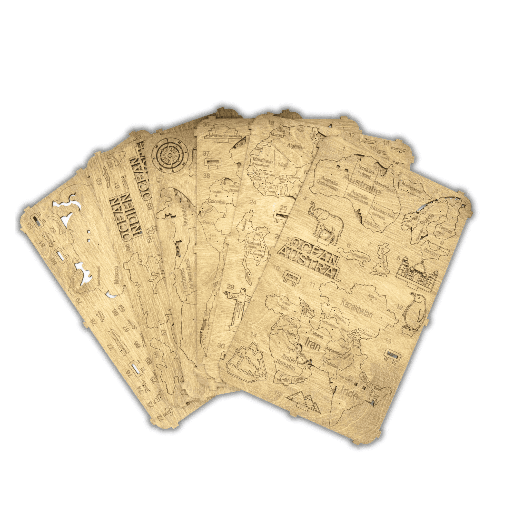 2D wooden world map Light