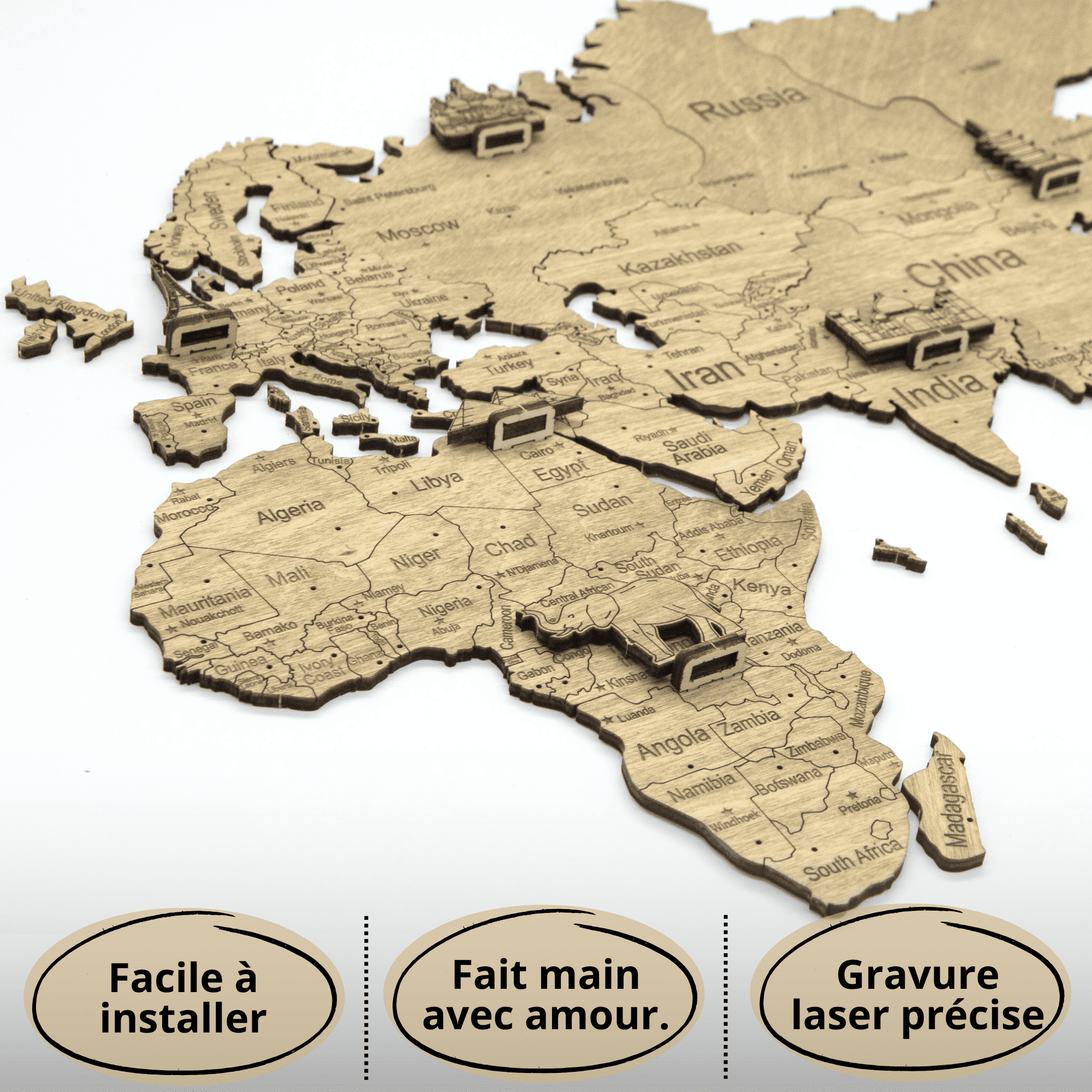 2D wooden world map Light