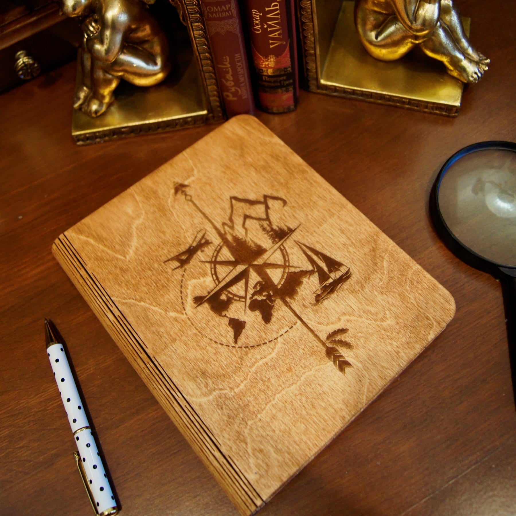 Wooden notebook Travel