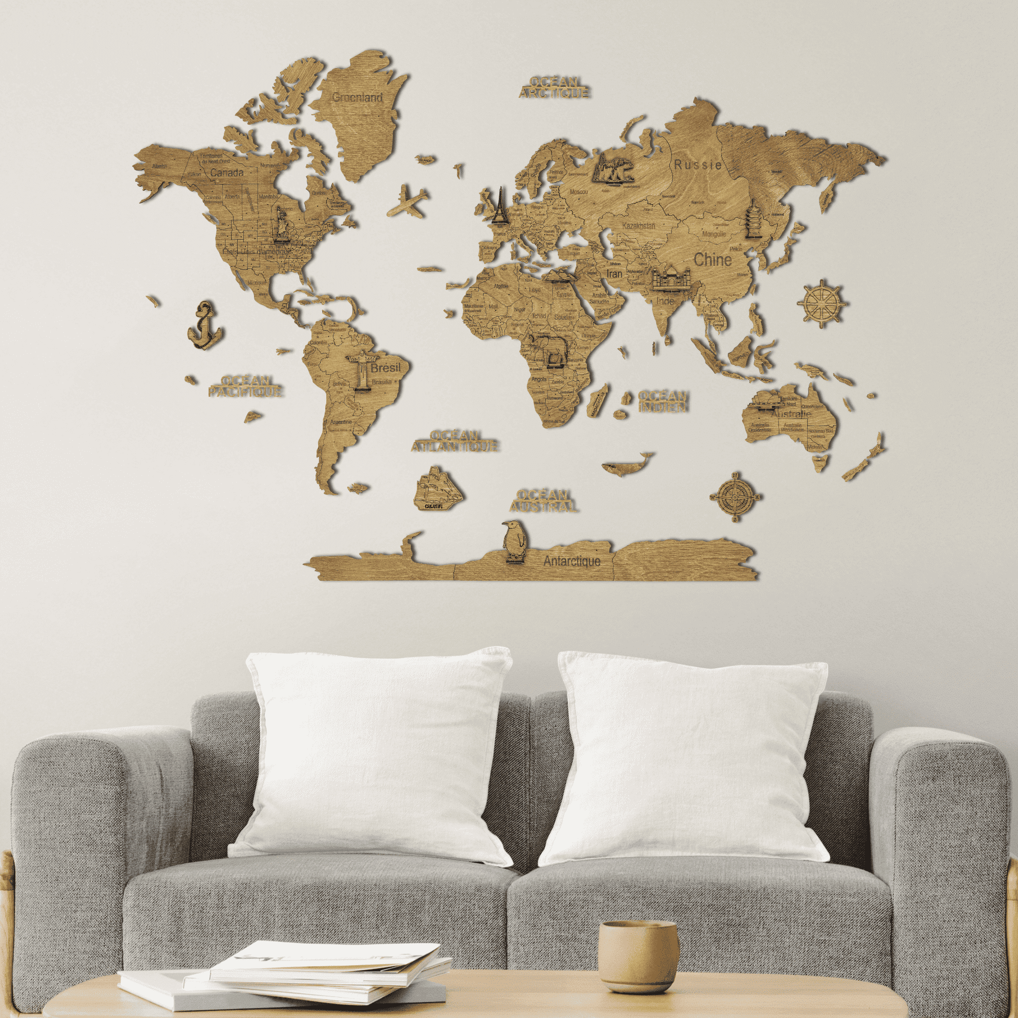 2D Wooden World Map Dark