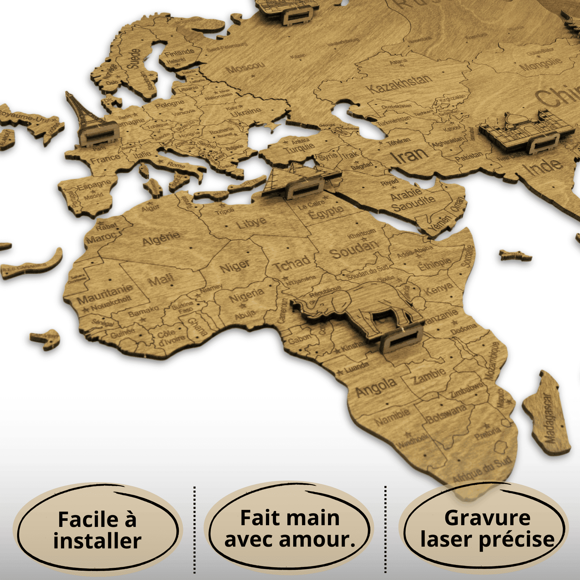 2D Wooden World Map Dark