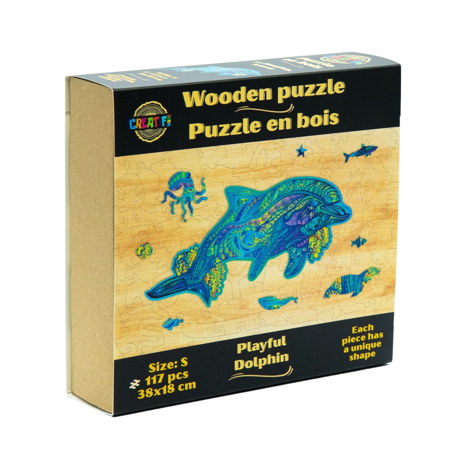Playful Dolphin Wooden Puzzle #Box_Cardboard box