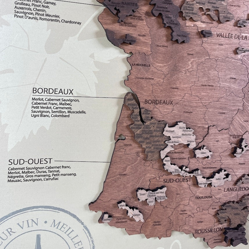 Tableau Carte des vins de France sur panneau blanc