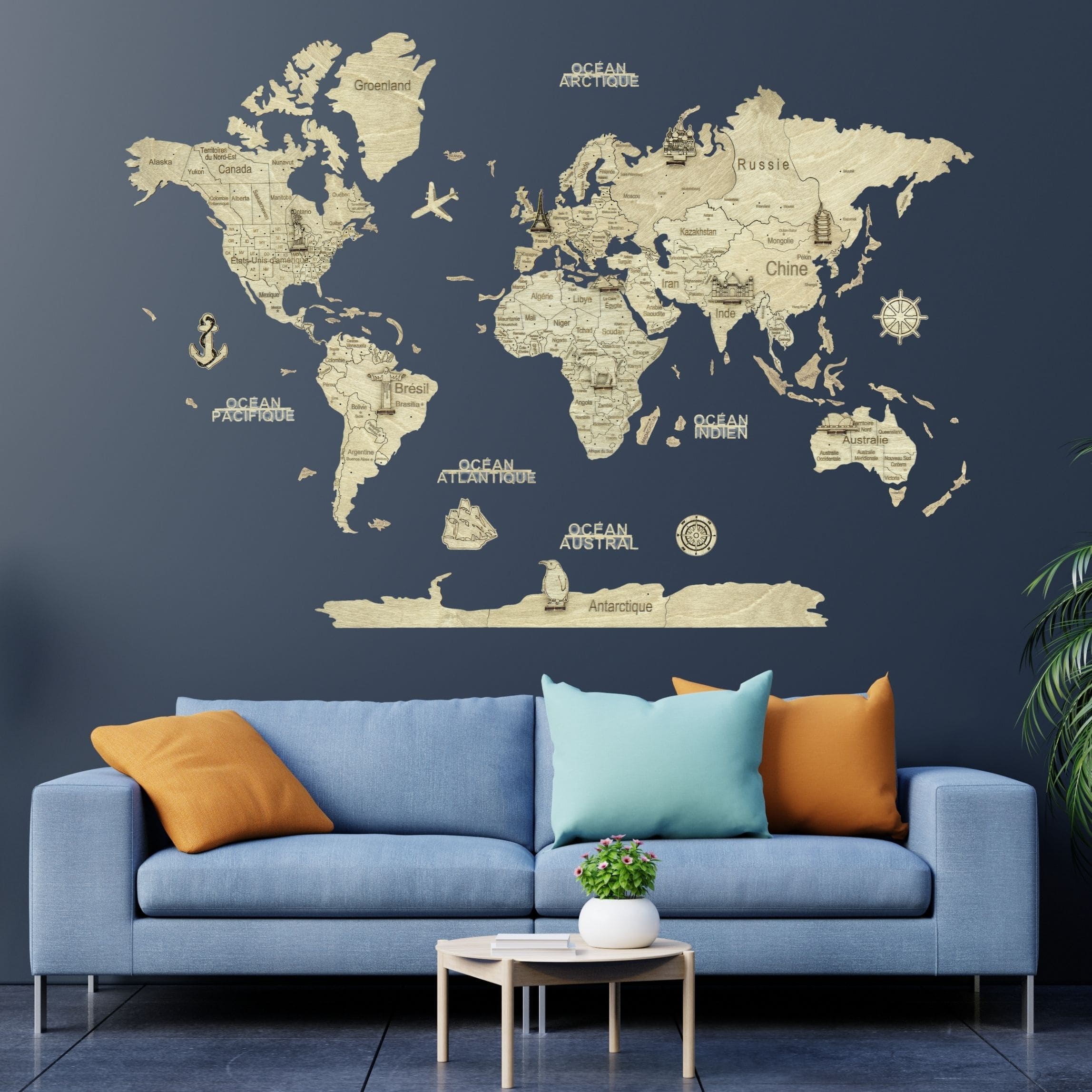 2D Wooden World Map Light