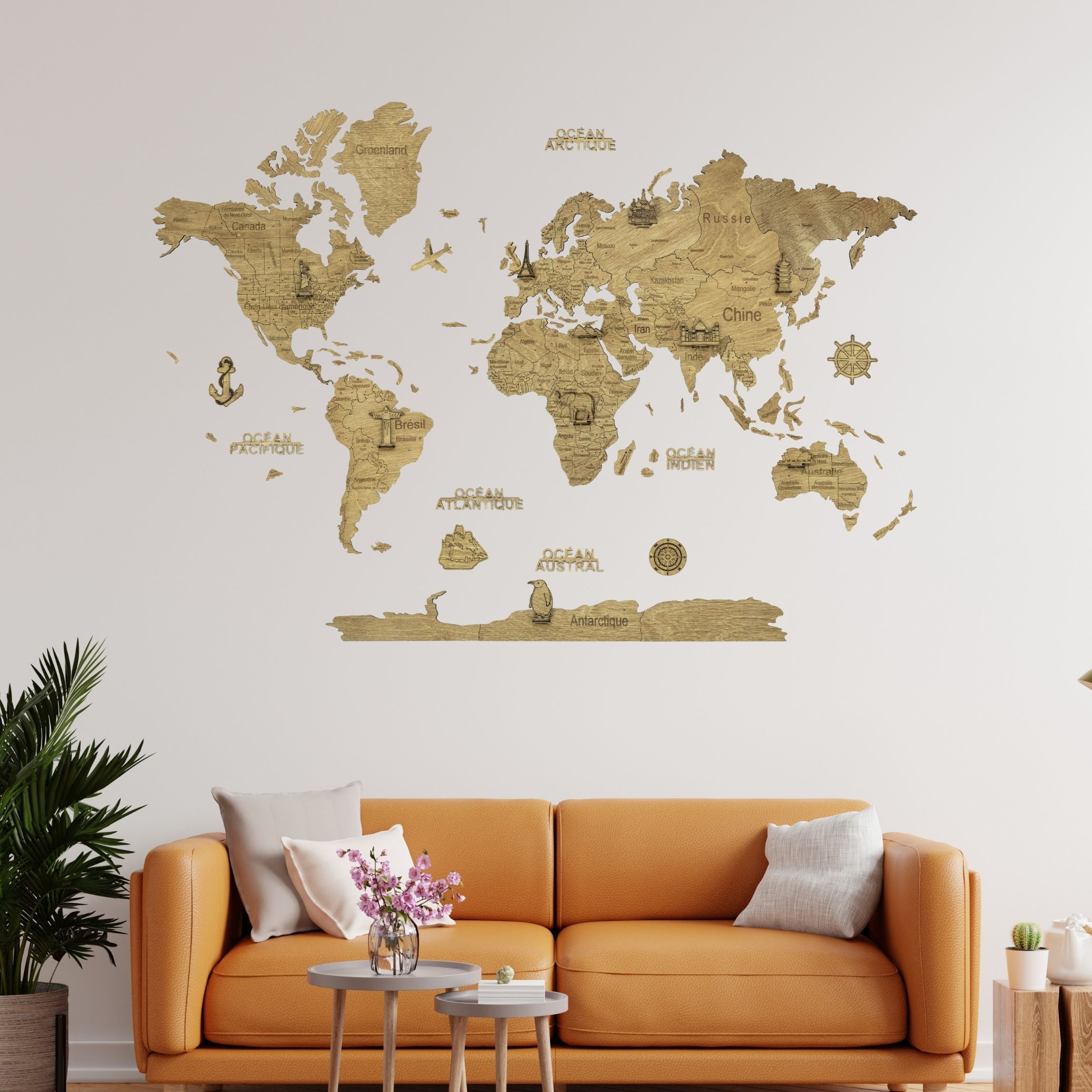 2D Wooden World Map Dark