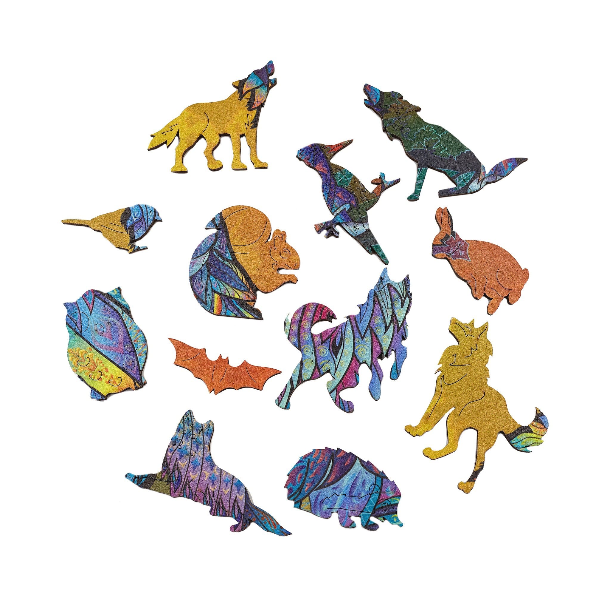 Wooden puzzle Colorful animal cutouts on a white background