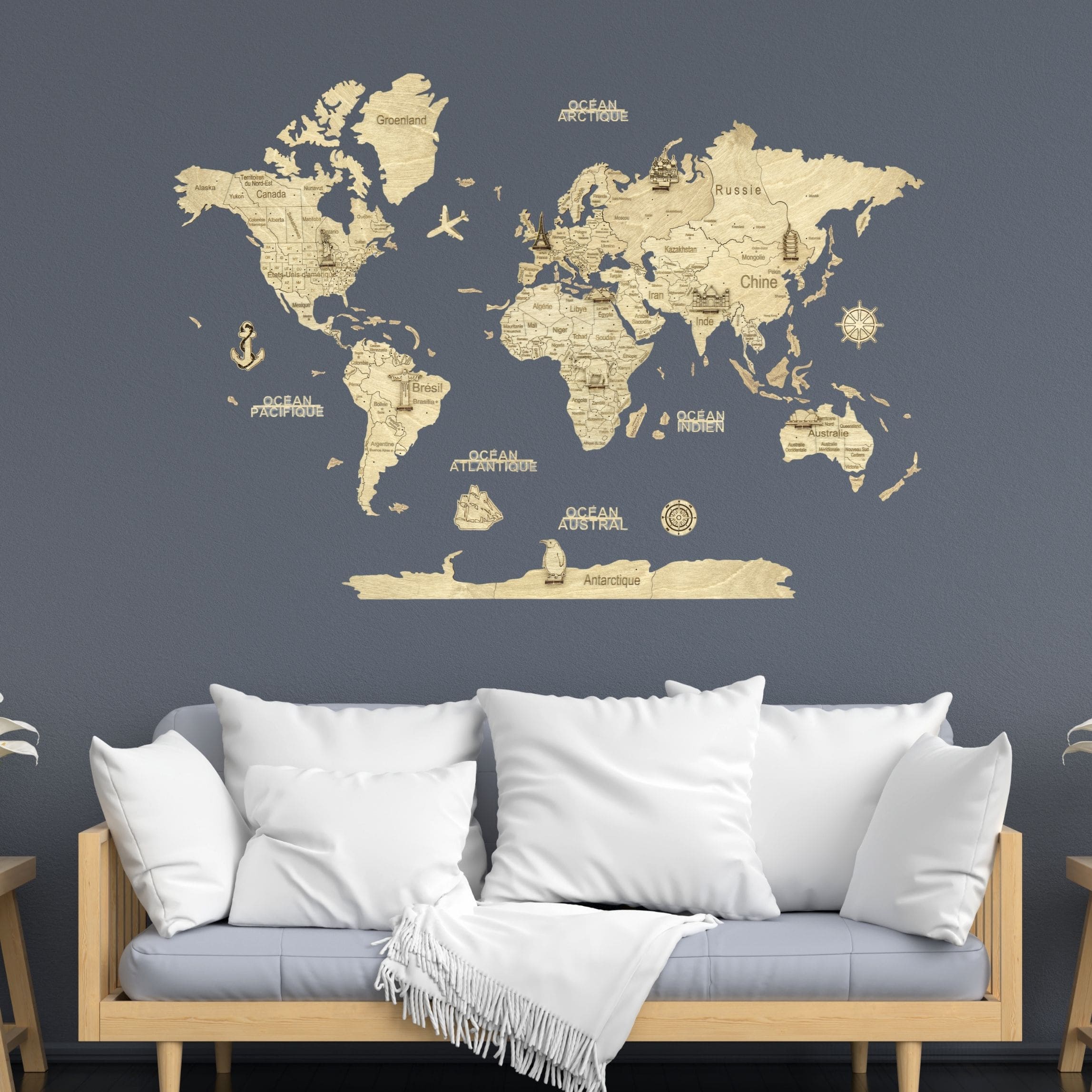 2D Wooden World Map Light