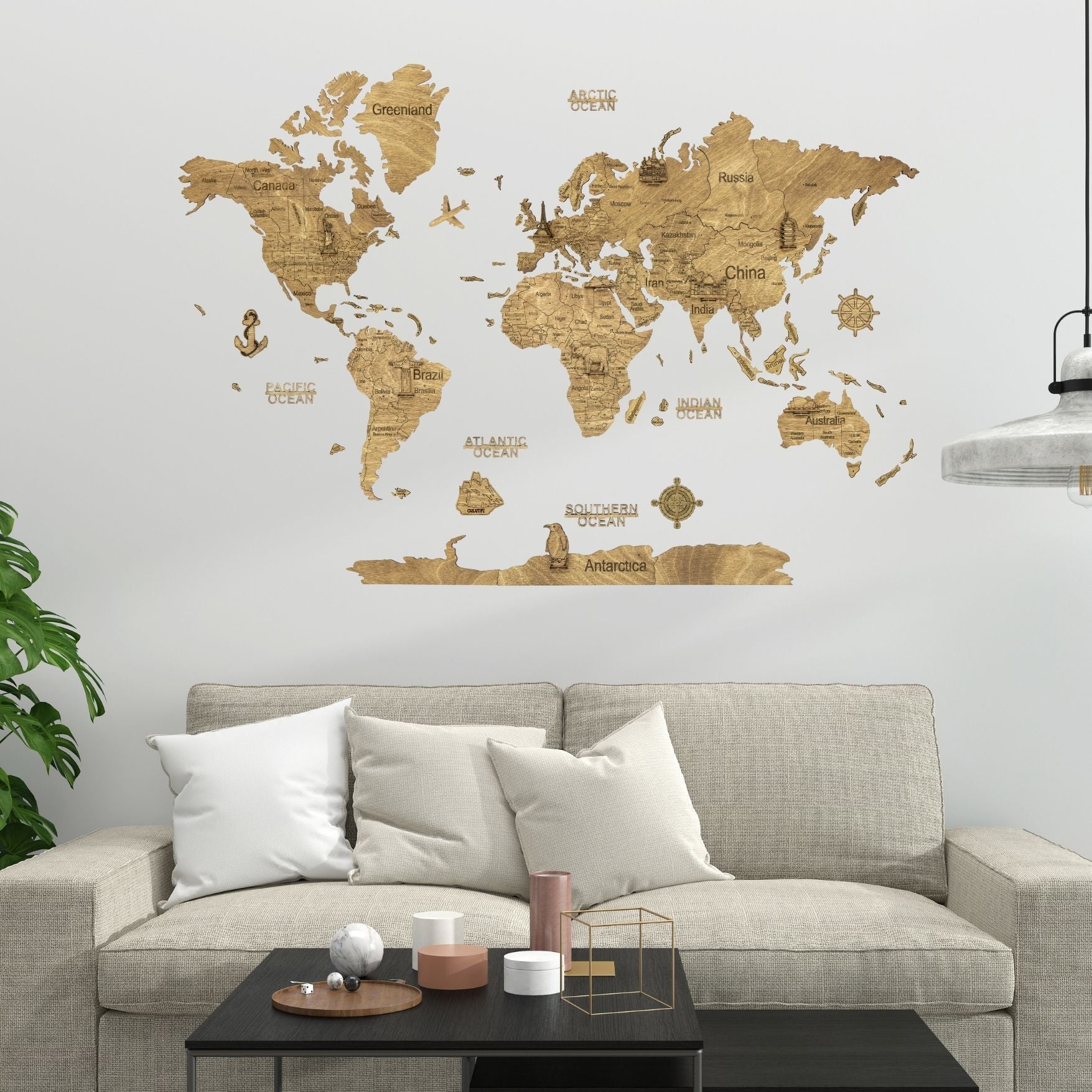 2D Wooden World Map Dark