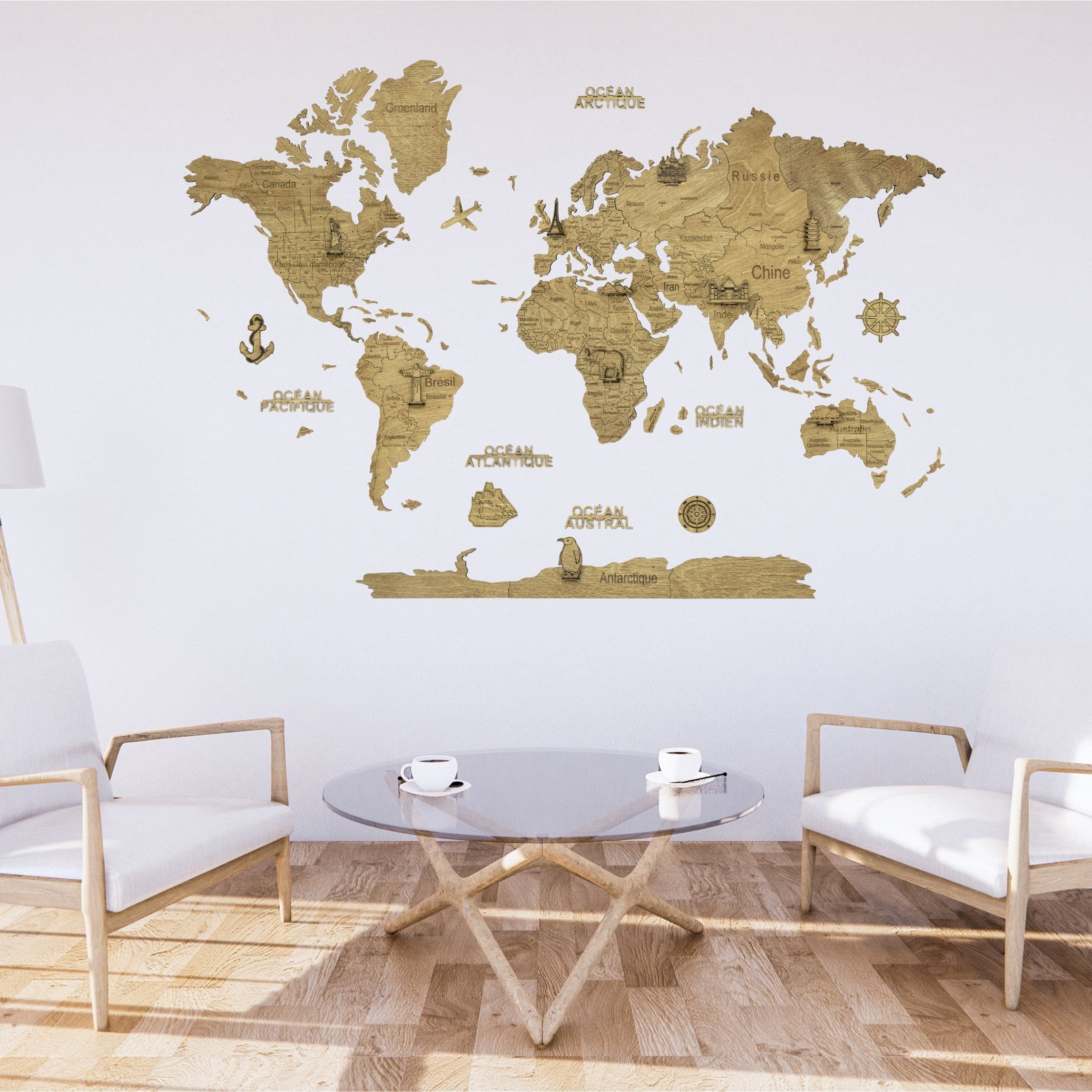 2D Wooden World Map Dark