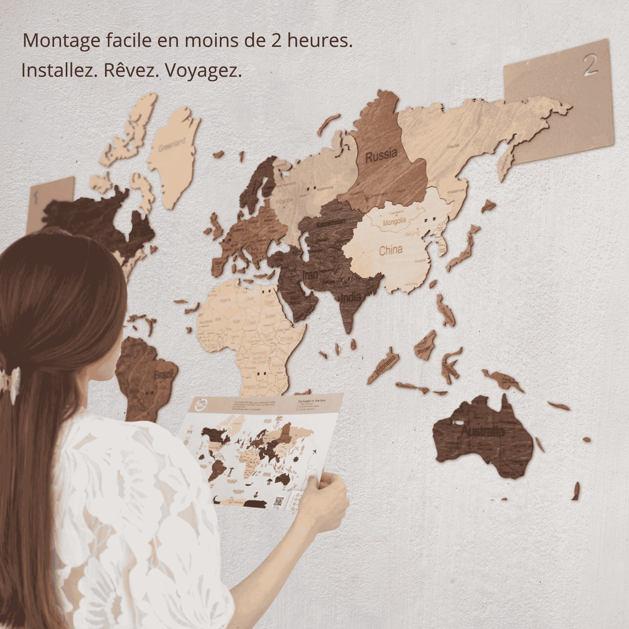 2D Multicolor wooden world map