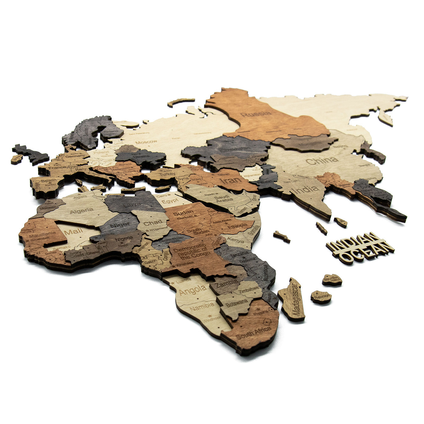 3D Wooden World Map Multicolor – Framed Panel