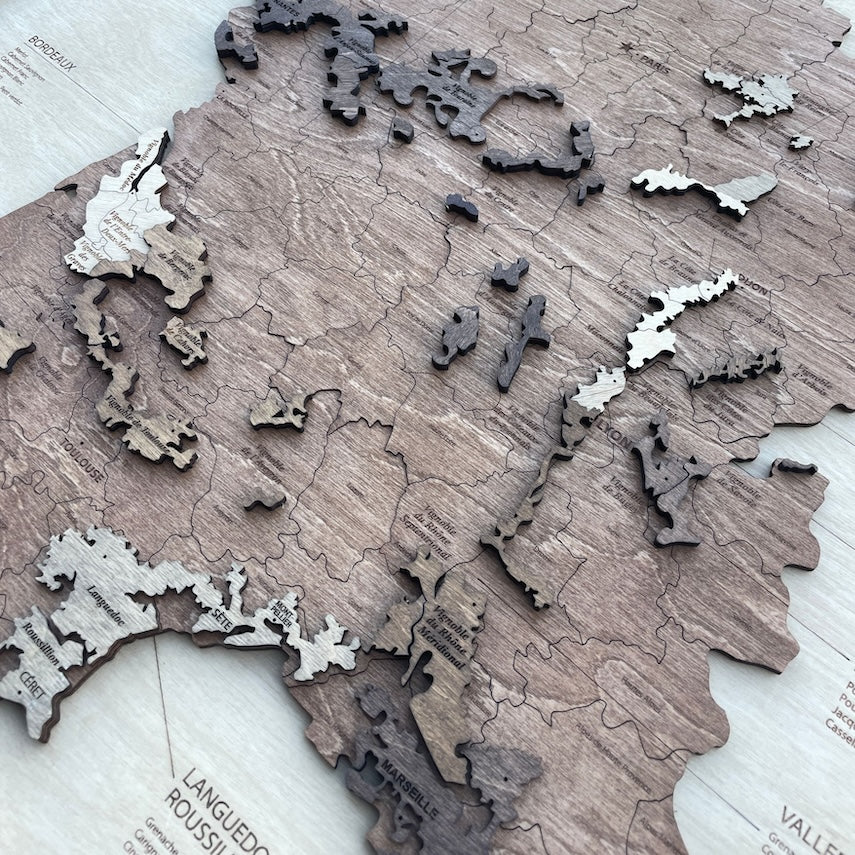 Wooden wine map of France ( 58*58 cm)