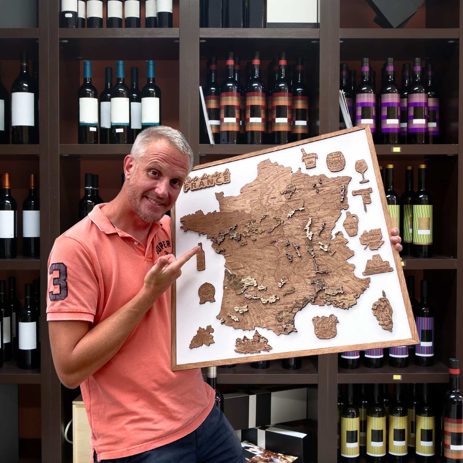 Wooden wine map of France ( 58*58 cm)